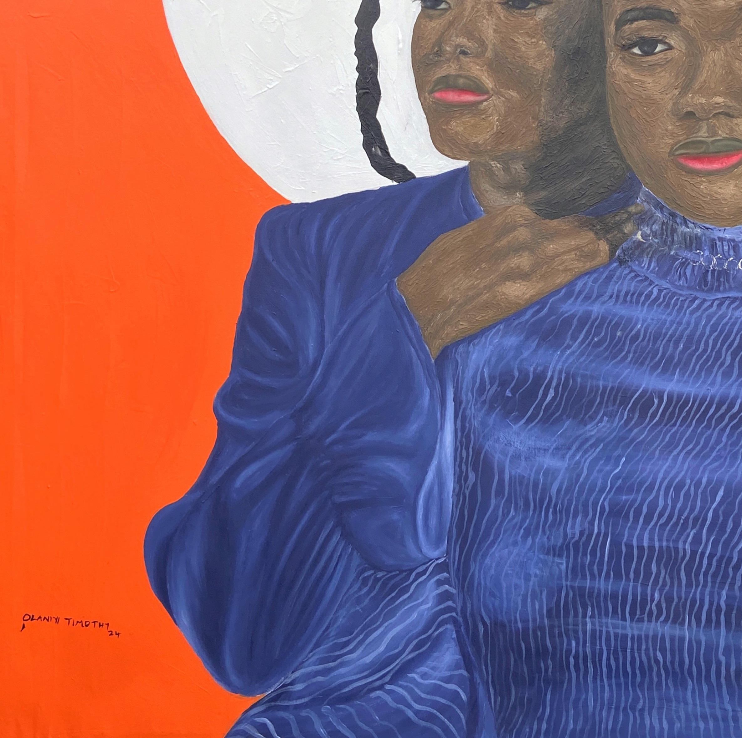 Soul Sisters -21° Secolo Contemporaneo, Ritratto figurativo, Donne Amore, Africa - Figurative Painting Marrone di Olaniyi Timothy