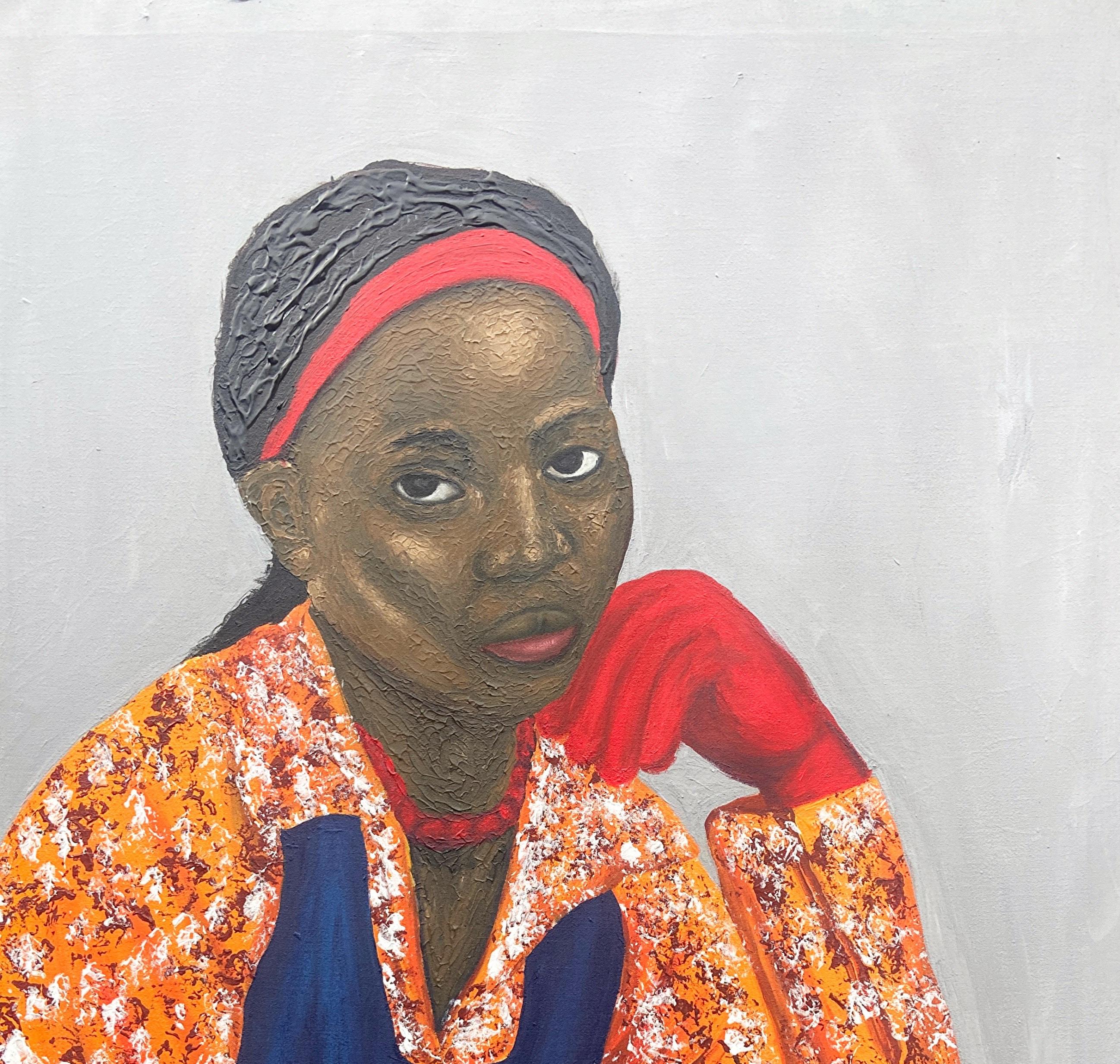 Mentre aspetto 1 - 21° secolo, Contemporaneo, Figurativo, Ritratto, Donne, Amore - Painting di Olaniyi Timothy