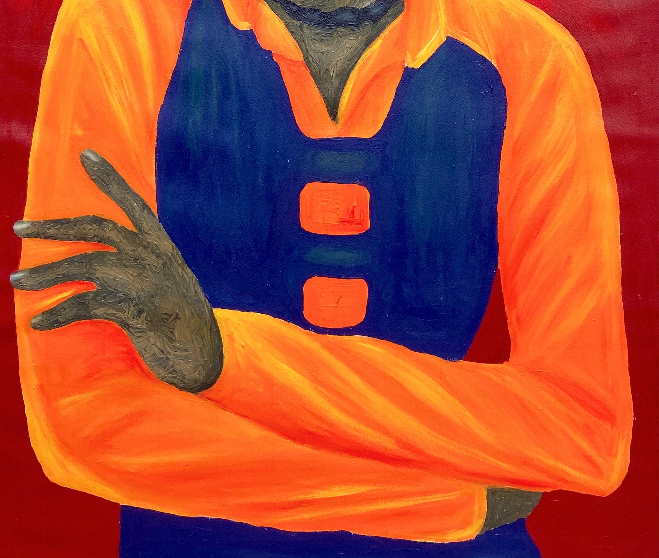 While I Wait 2 - 21. Jahrhundert, Zeitgenössisch, Figurativ, Porträt, Frauen, Liebe (Orange), Portrait Painting, von Olaniyi Timothy