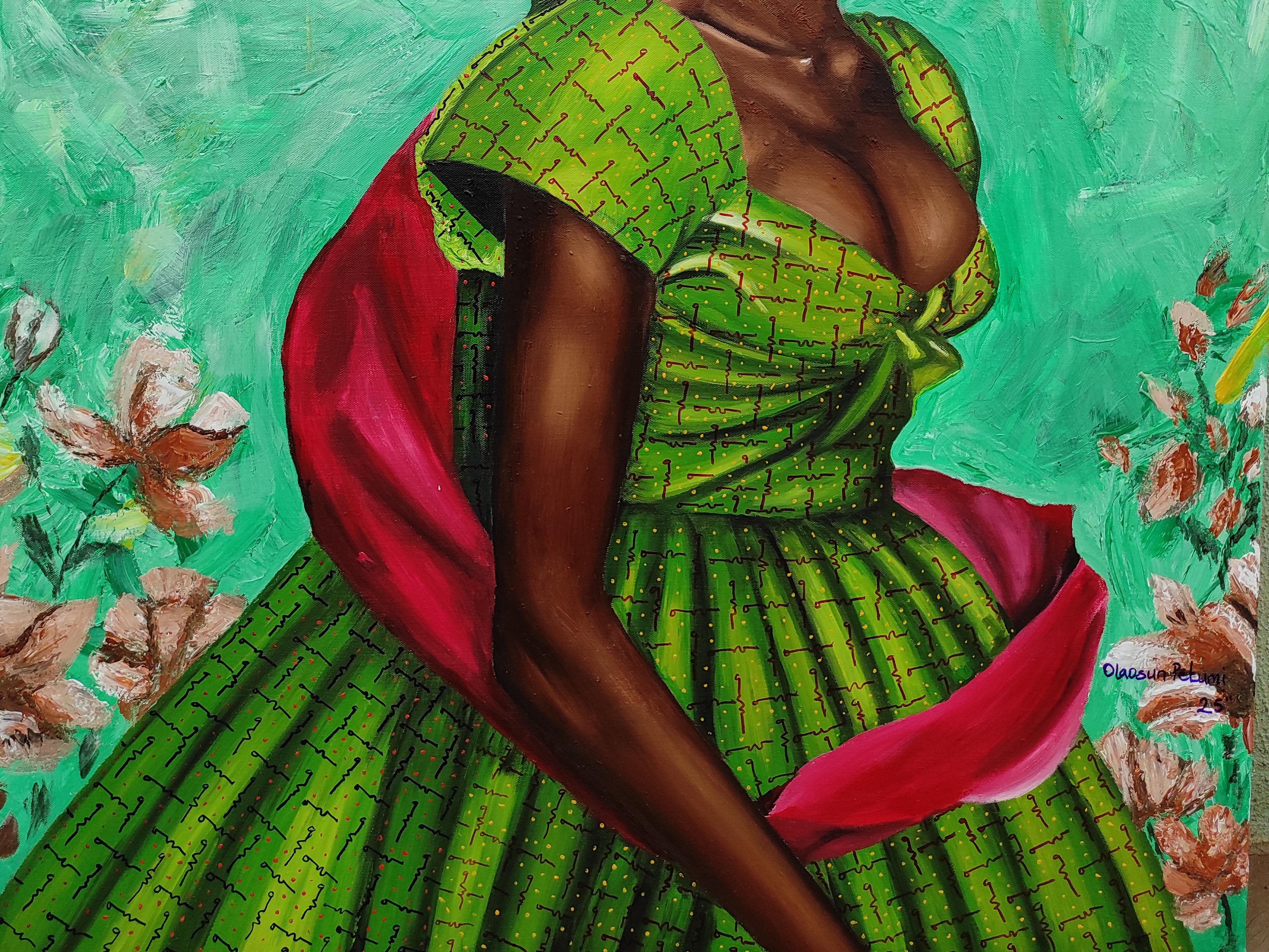 Esencia de vida  -Siglo XXI, Contemporáneo, Retrato figurativo, Mujer, Verde - Painting de Olaosun Oluwapelumi