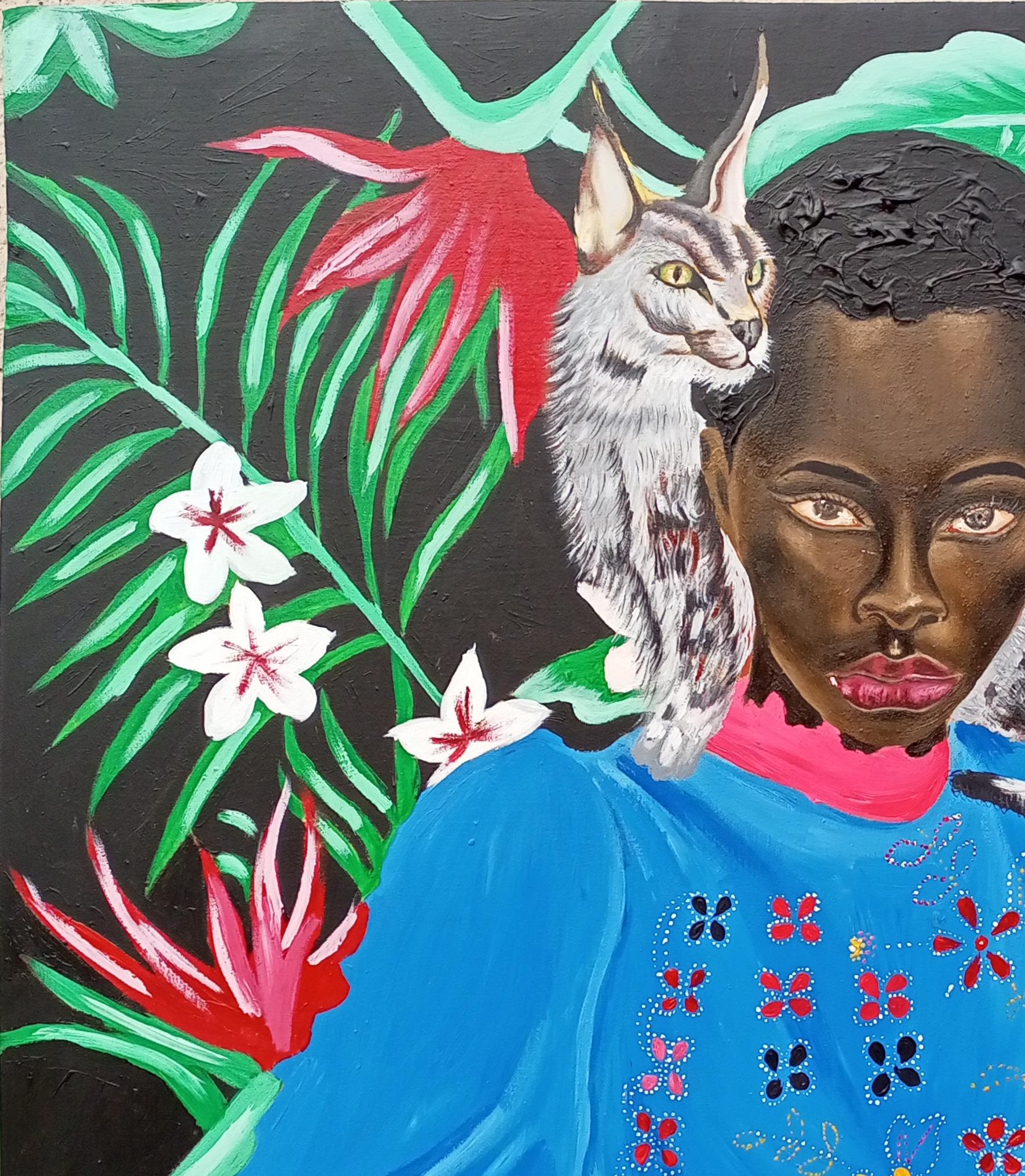 Furry Companion - Painting by Olaosun Oluwapelumi