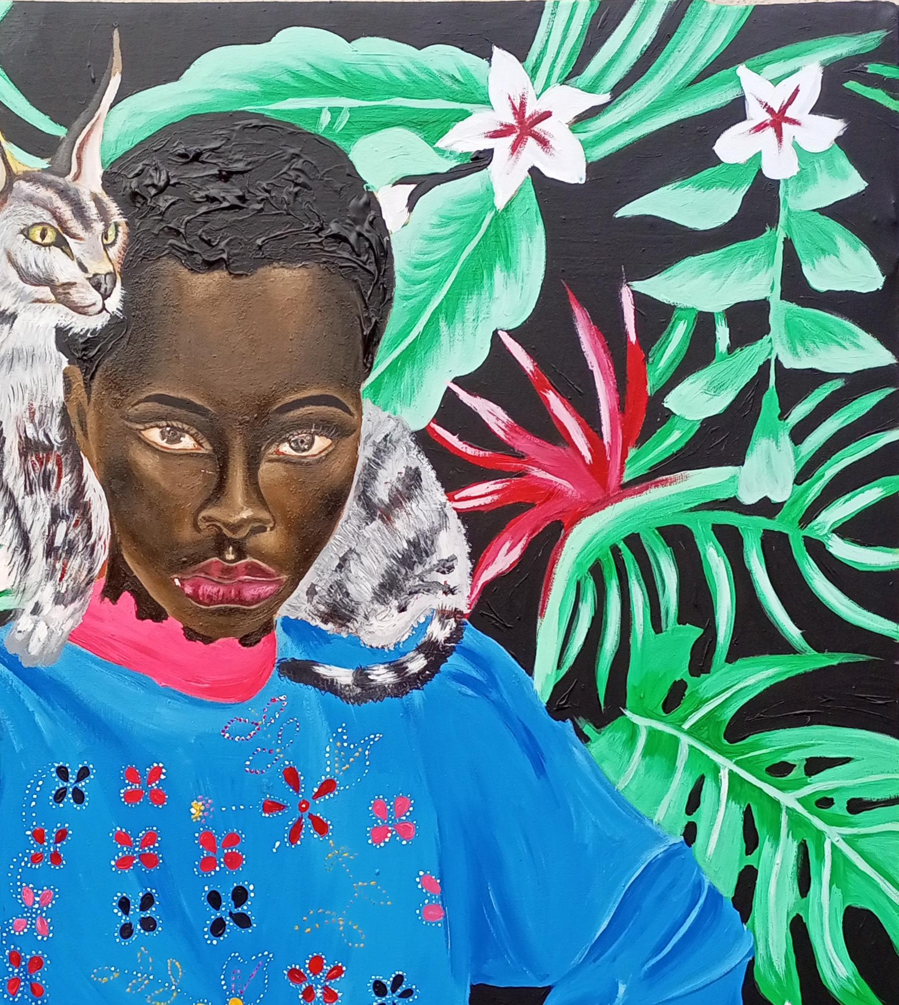 Furry Companion - Contemporary Painting by Olaosun Oluwapelumi