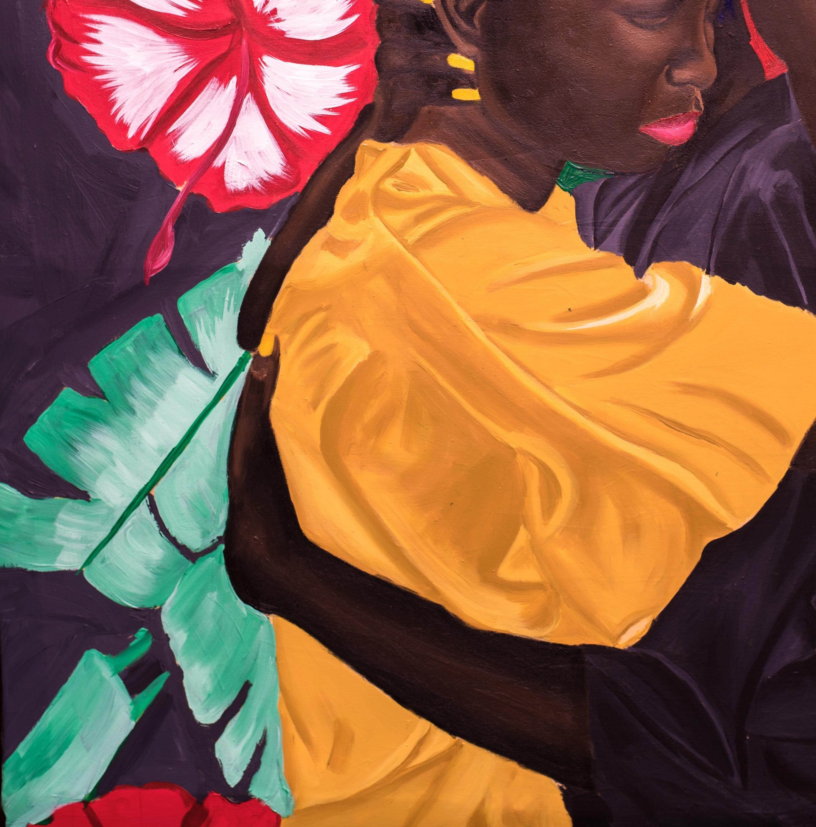 Tienimi vicino in questo momento difficile - Figurative Painting Nero di Olaosun Oluwapelumi