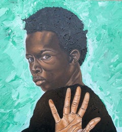 Hold My Peace: dipinto fotorealista a tecnica mista su tela