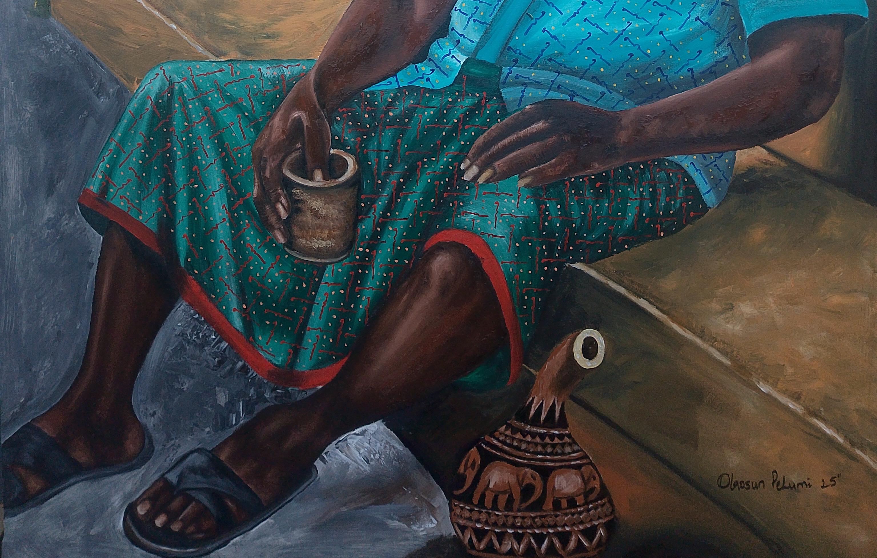 Homecoming To The Roots - 21. Jahrhundert, Zeitgenössisch, Figurativ, Afrika Menschen – Painting von Olaosun Oluwapelumi