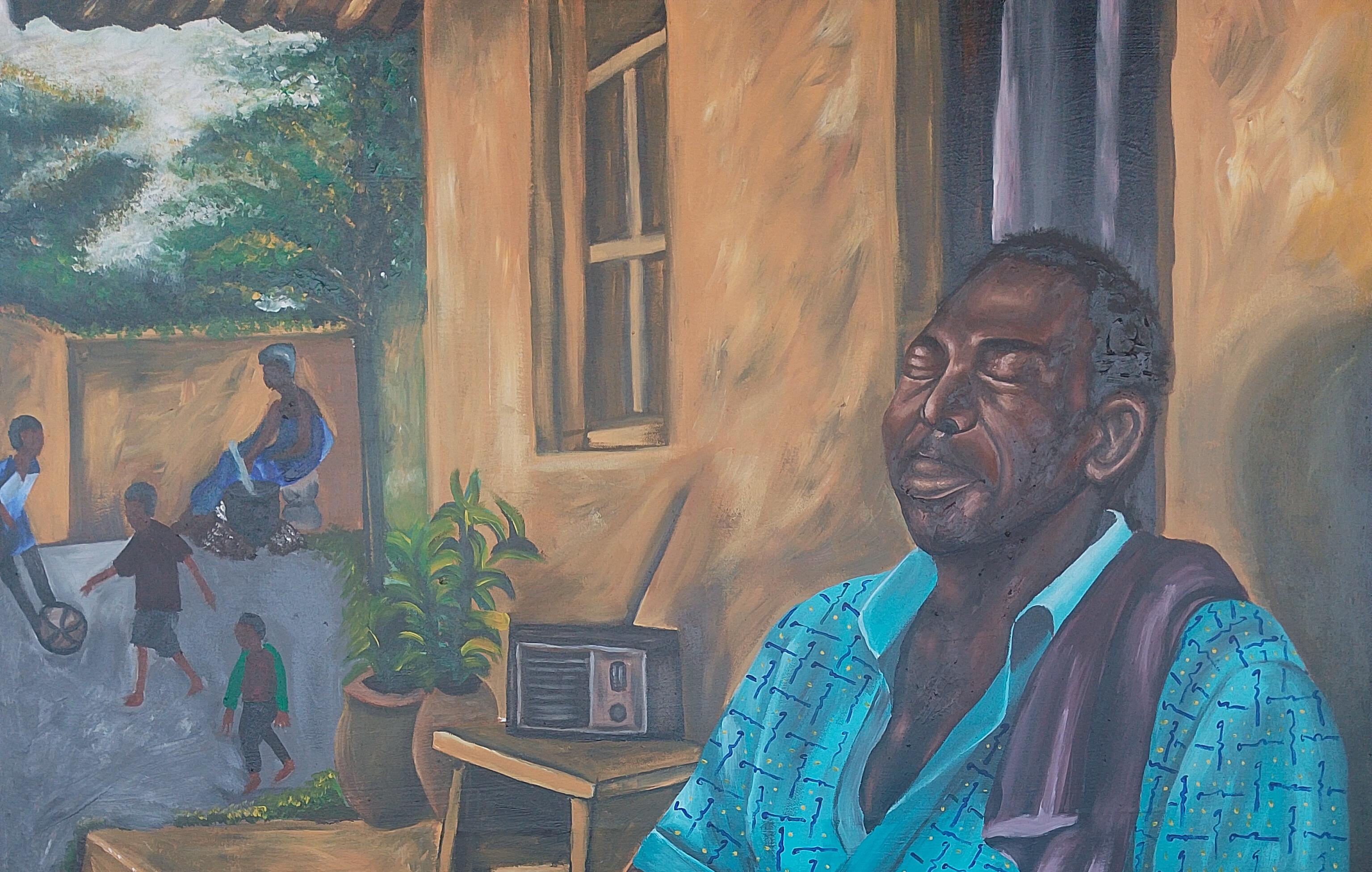 Homecoming To The Roots - 21. Jahrhundert, Zeitgenössisch, Figurativ, Afrika Menschen (Schwarz), Portrait Painting, von Olaosun Oluwapelumi