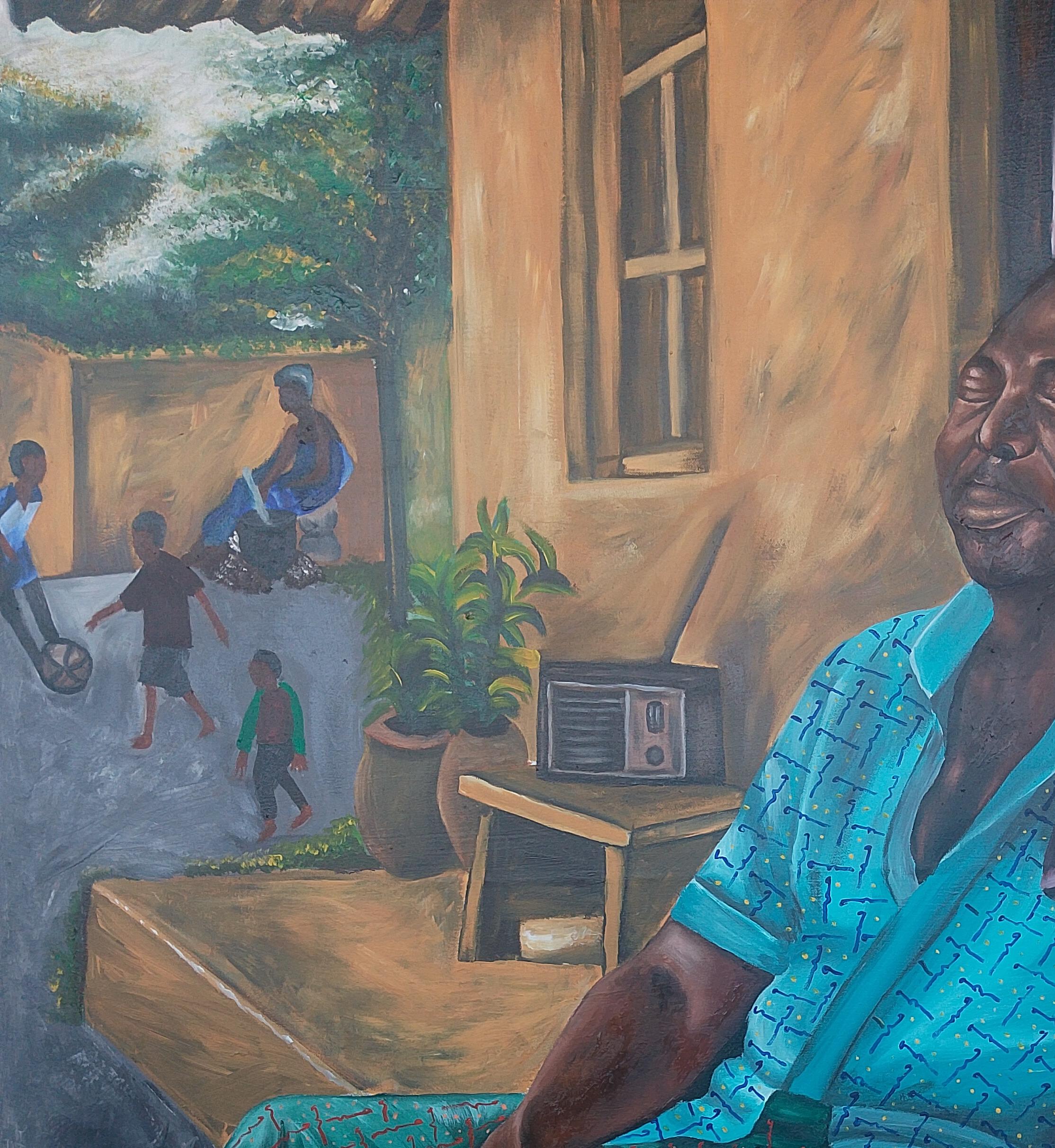 Dieses Gemälde spiegelt die Welt wider, in der ich aufgewachsen bin, und die Erinnerungen, die mein Gefühl der Zugehörigkeit weiterhin prägen. Es fängt diese besondere Zeit des Jahres ein, wenn die Kinder in den Ferien zu ihren Großeltern