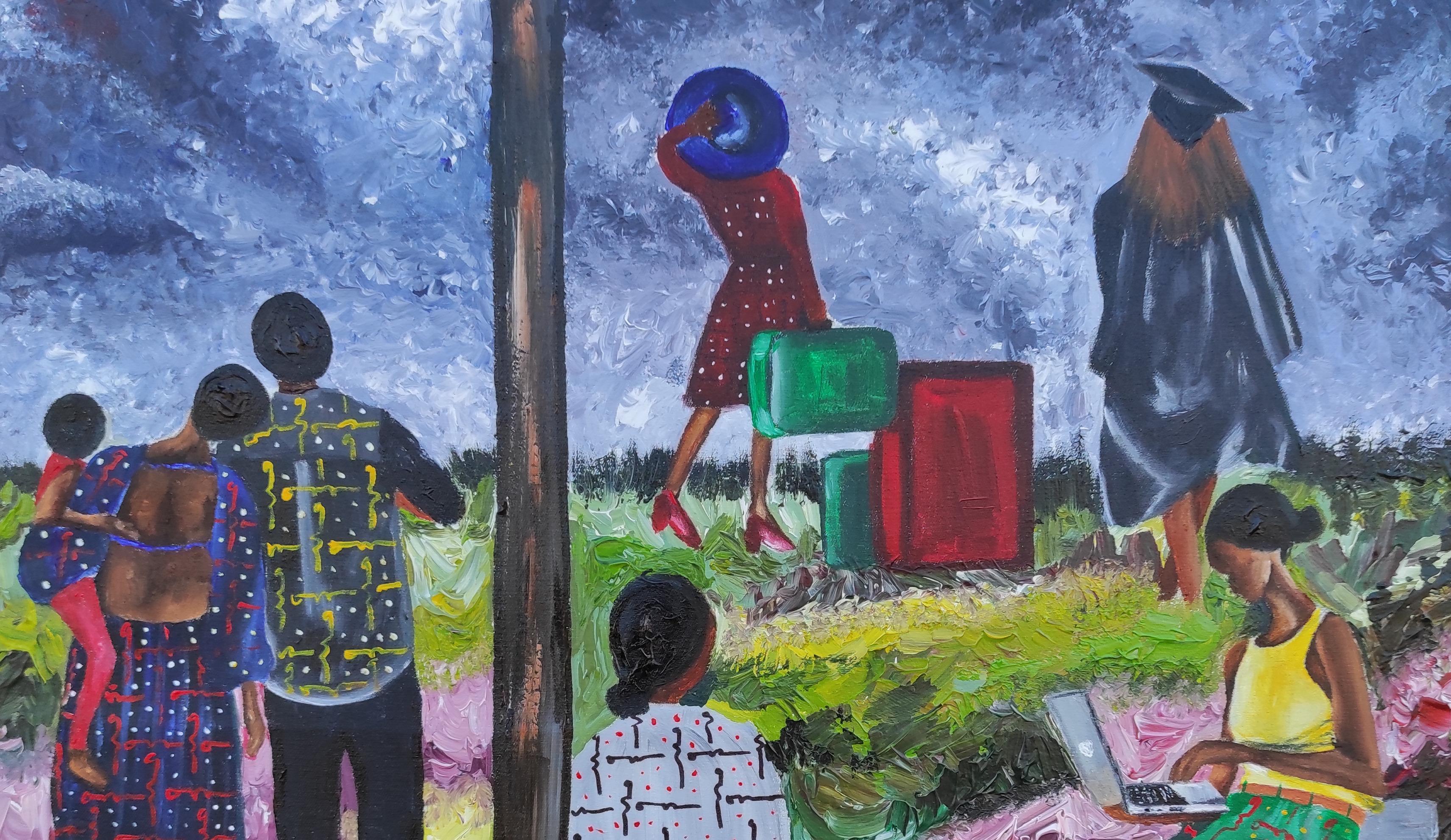 Entre Periodos -Siglo XXI, Contemporáneo, Figurativo, Gente, Vida Moderna - Painting de Olaosun Oluwapelumi