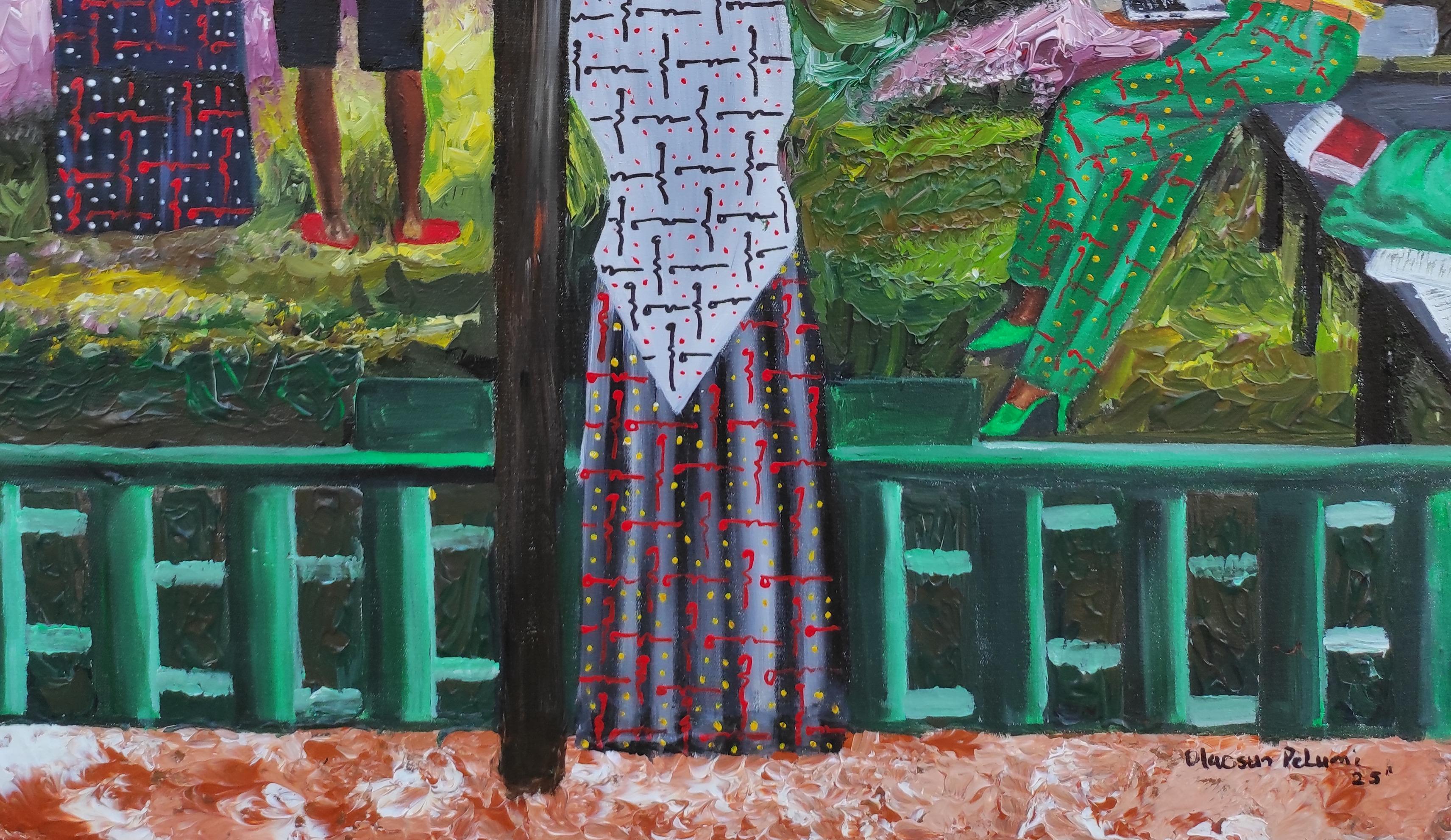 Entre Periodos -Siglo XXI, Contemporáneo, Figurativo, Gente, Vida Moderna - Figurative Painting Gris de Olaosun Oluwapelumi