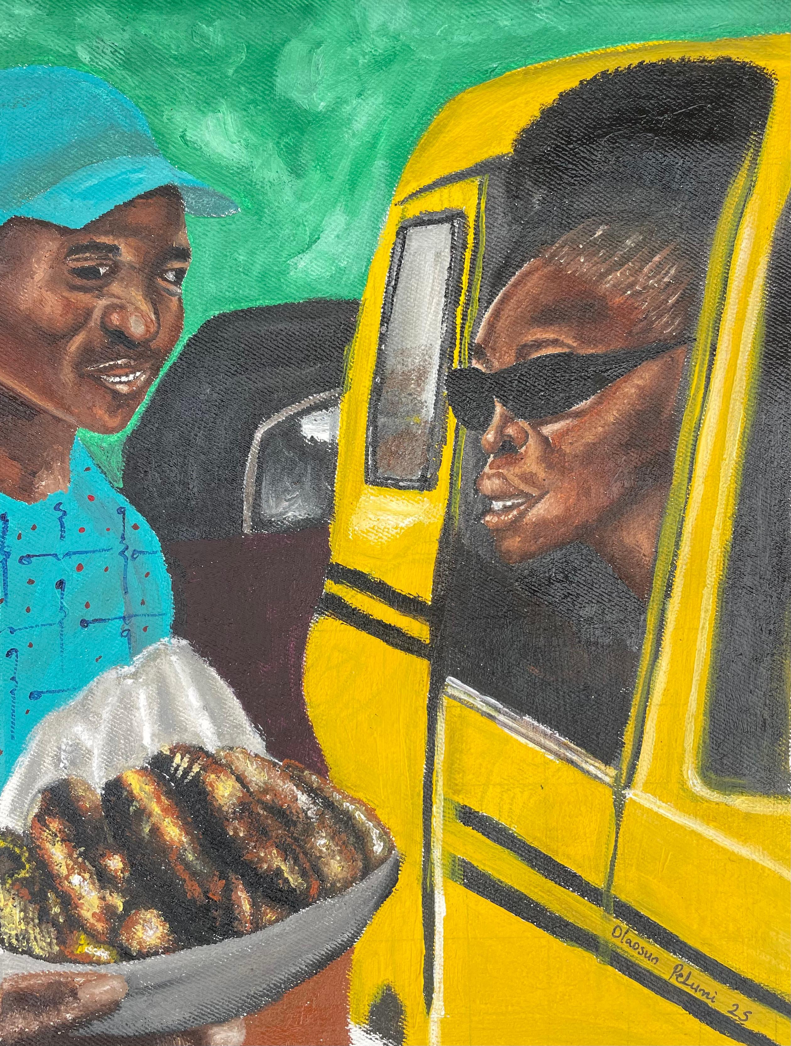 Olaosun Oluwapelumi Portrait Painting - Inside Traffic -21st Century, Contemporary, Figurative, Portrait, Modern, Green