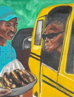 Inside Traffic -21st Century, Contemporary, Figurative, Portrait, Modern, Green