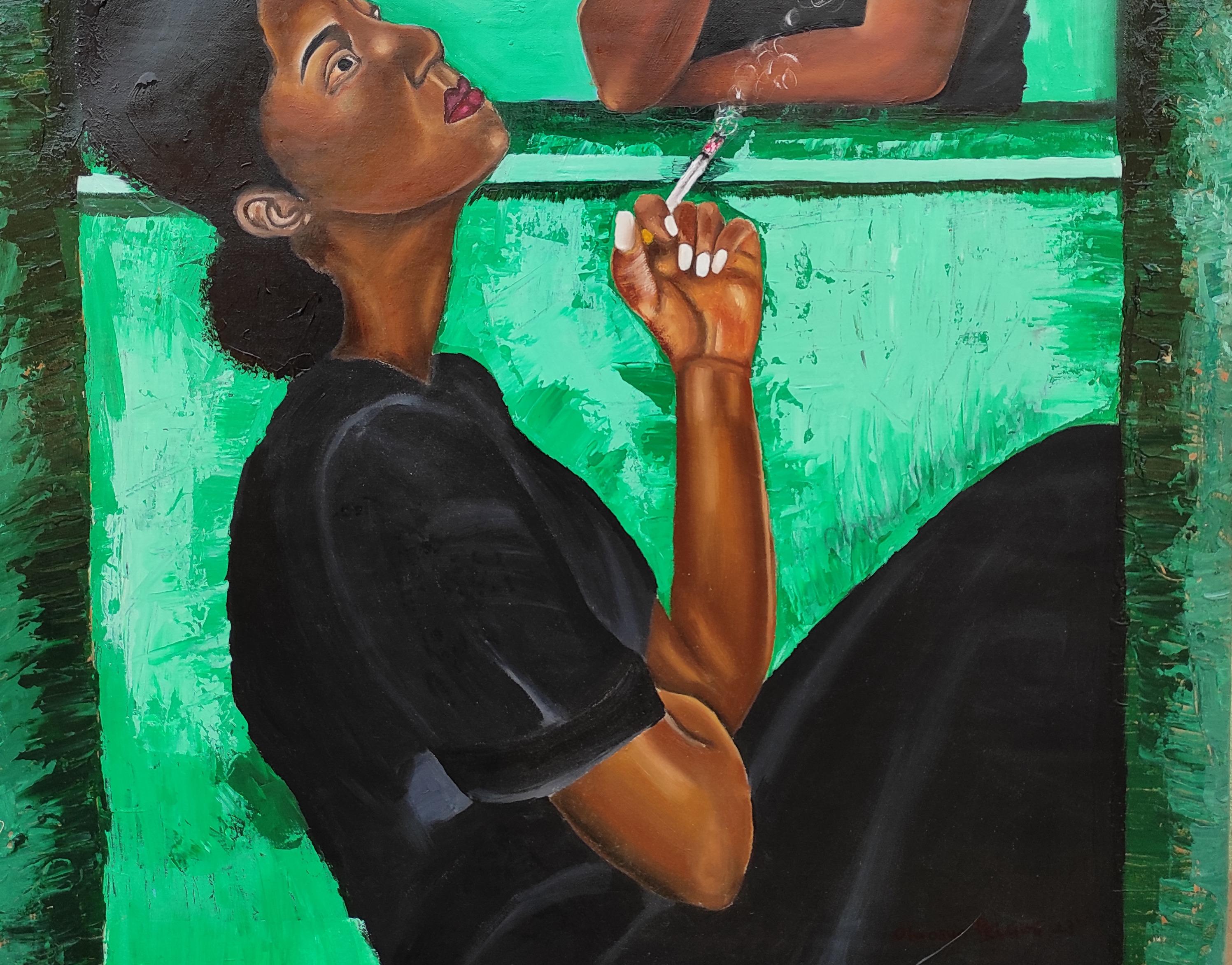 Lucha - 21e siècle, Contemporary, Figurative Portrait, Women, Green, Modernity - Contemporain Painting par Olaosun Oluwapelumi