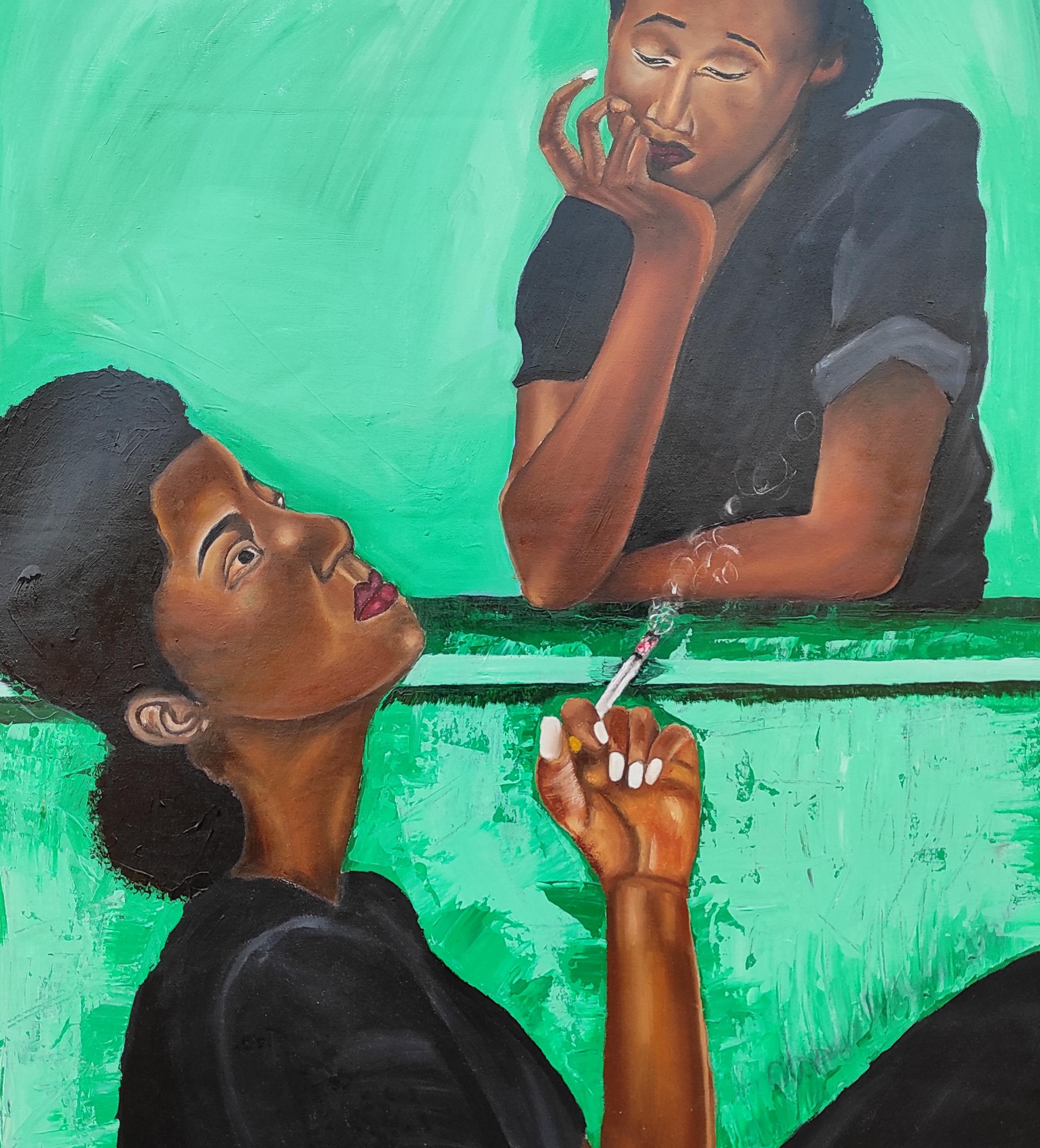 Lucha - 21e siècle, Contemporary, Figurative Portrait, Women, Green, Modernity - Noir Figurative Painting par Olaosun Oluwapelumi