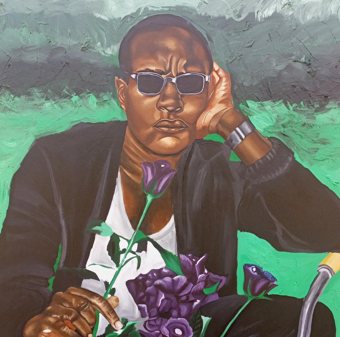 Men Deserve Flowers Too - Realist Painting by Olaosun Oluwapelumi