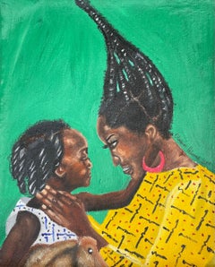 Mother's Love -21st Century, Contemporary, Figurative, Portrait, Modern, Green