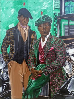 My Brother and I  - 21st Century, Contemporary, Figurative Portrait, Men, Green