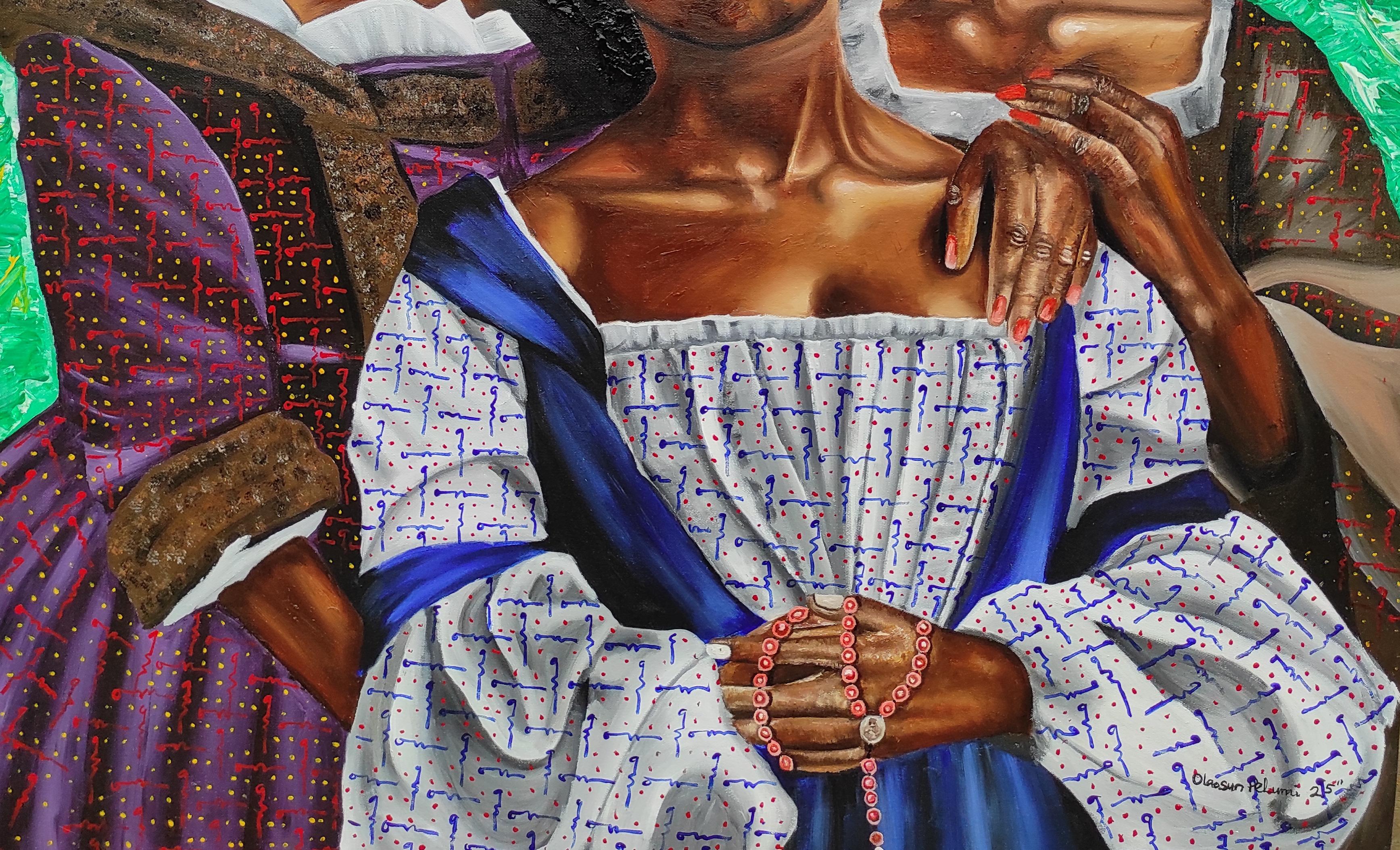 My Comforter -21e siècle, Contemporary, Figurative Portrait, Women Love Modern - Contemporain Painting par Olaosun Oluwapelumi