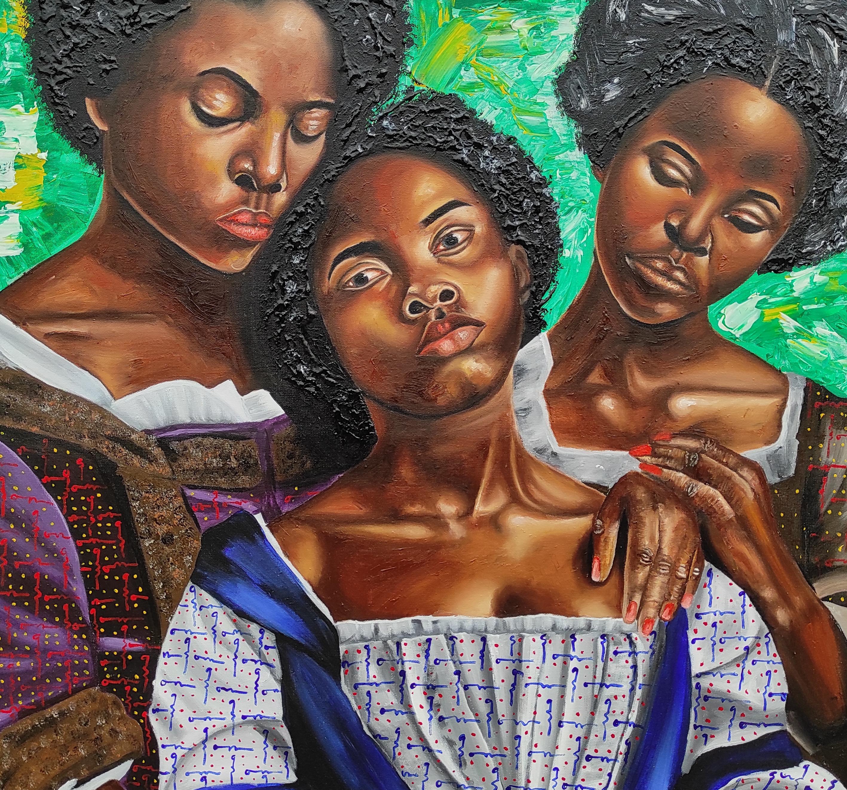 My Comforter -21e siècle, Contemporary, Figurative Portrait, Women Love Modern - Noir Figurative Painting par Olaosun Oluwapelumi