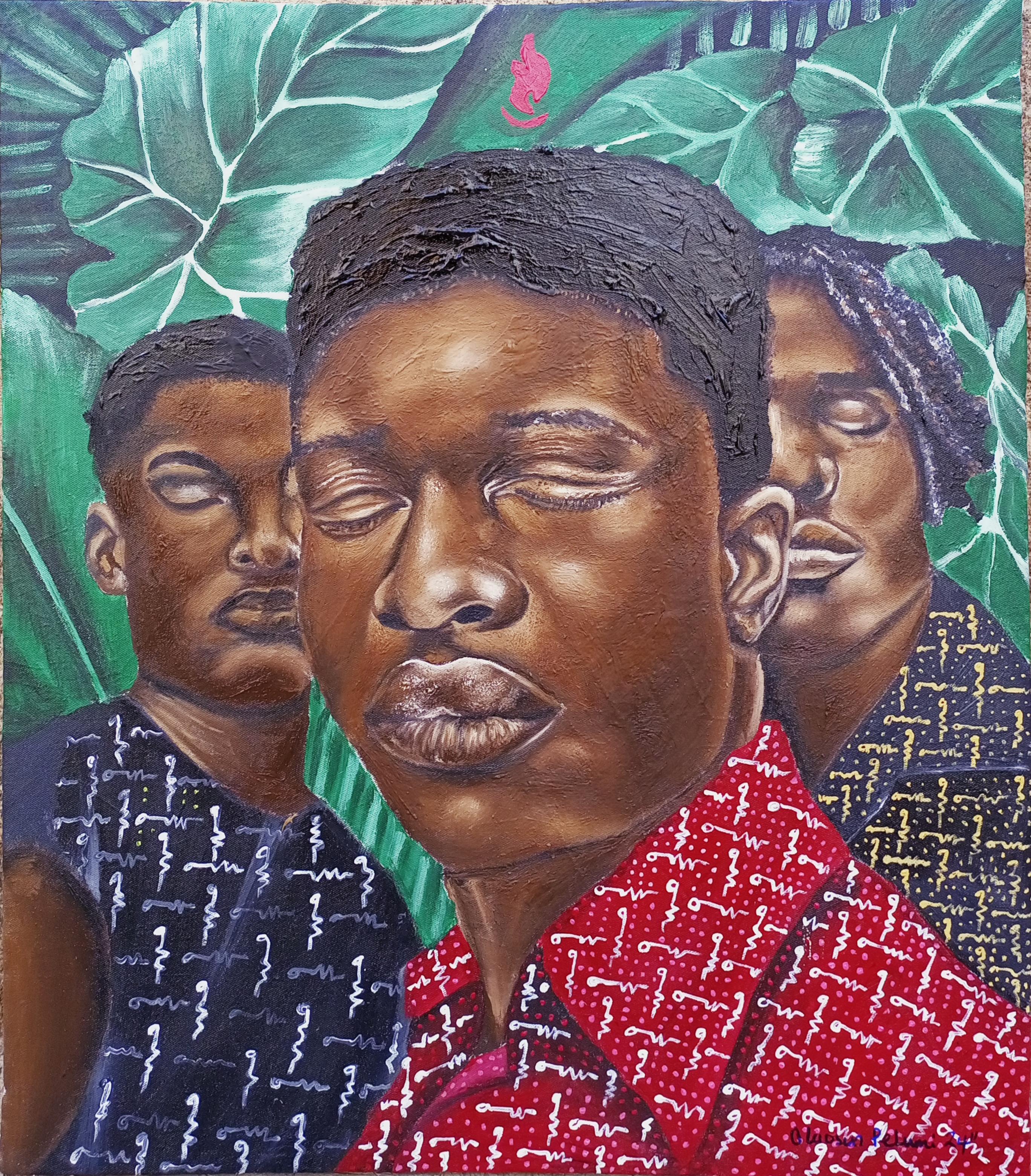 Figurative Painting de Olaosun Oluwapelumi - Nuestra tranquilidad - Siglo XXI, Contemporáneo, Figurativo, Moderno, Óleo, Acrílico