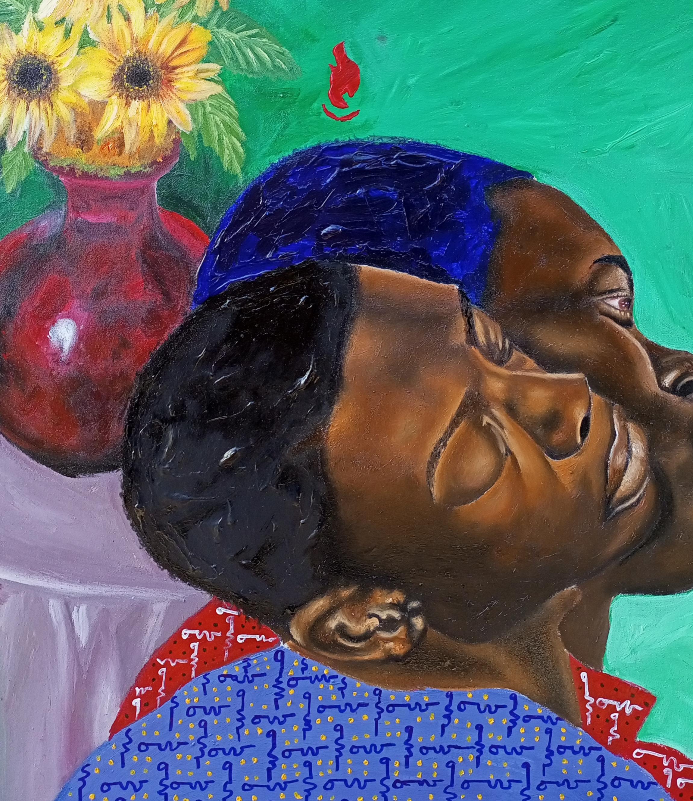 Retrato y Girasol 2 - Siglo XXI, Contemporáneo, Figurativo, Moderno, Óleo en venta 2
