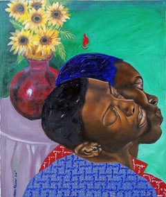 Retrato y Girasol 2 - Siglo XXI, Contemporáneo, Figurativo, Moderno, Óleo
