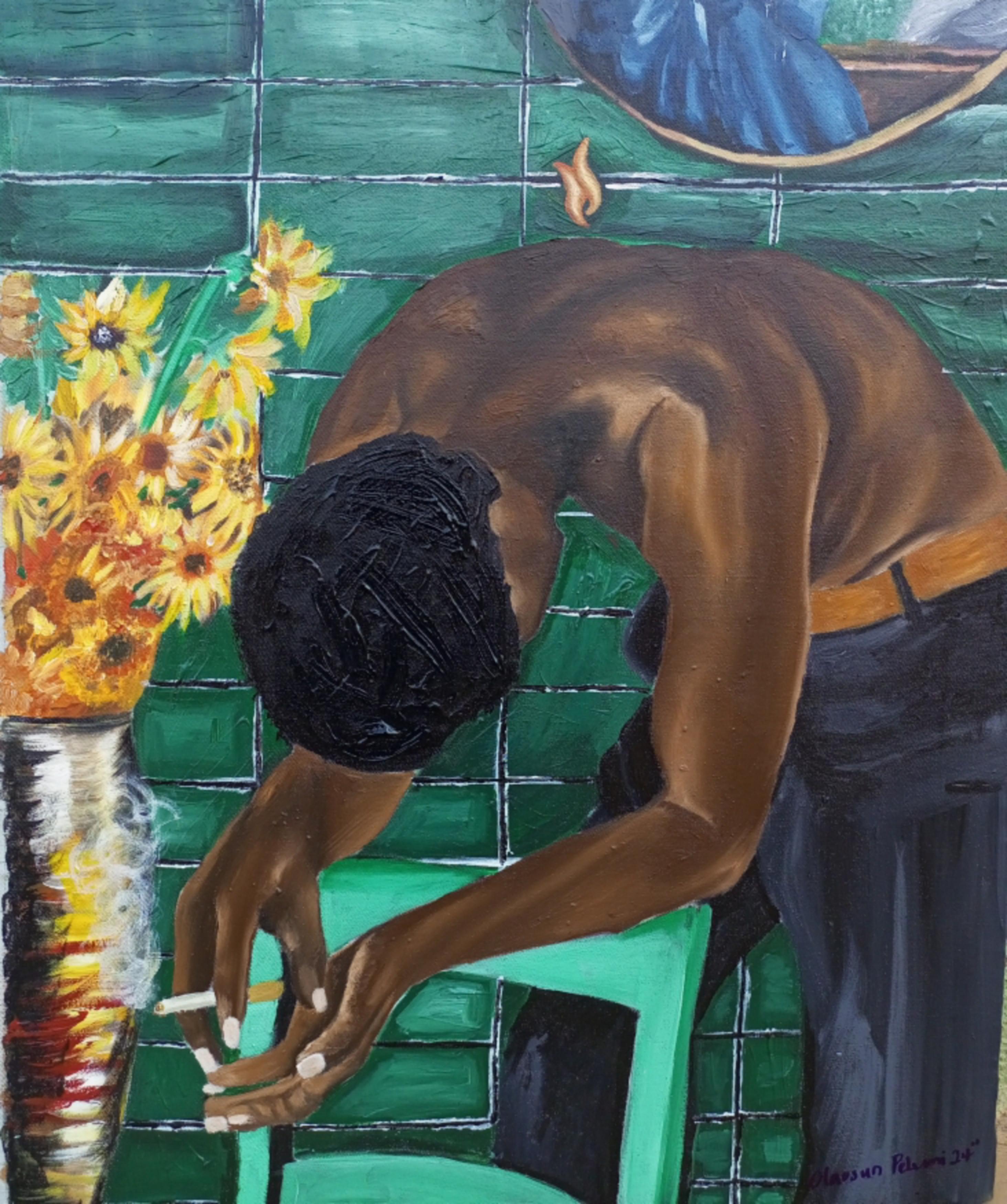 Olaosun Oluwapelumi Portrait Painting – Porträt und Sonnenblume