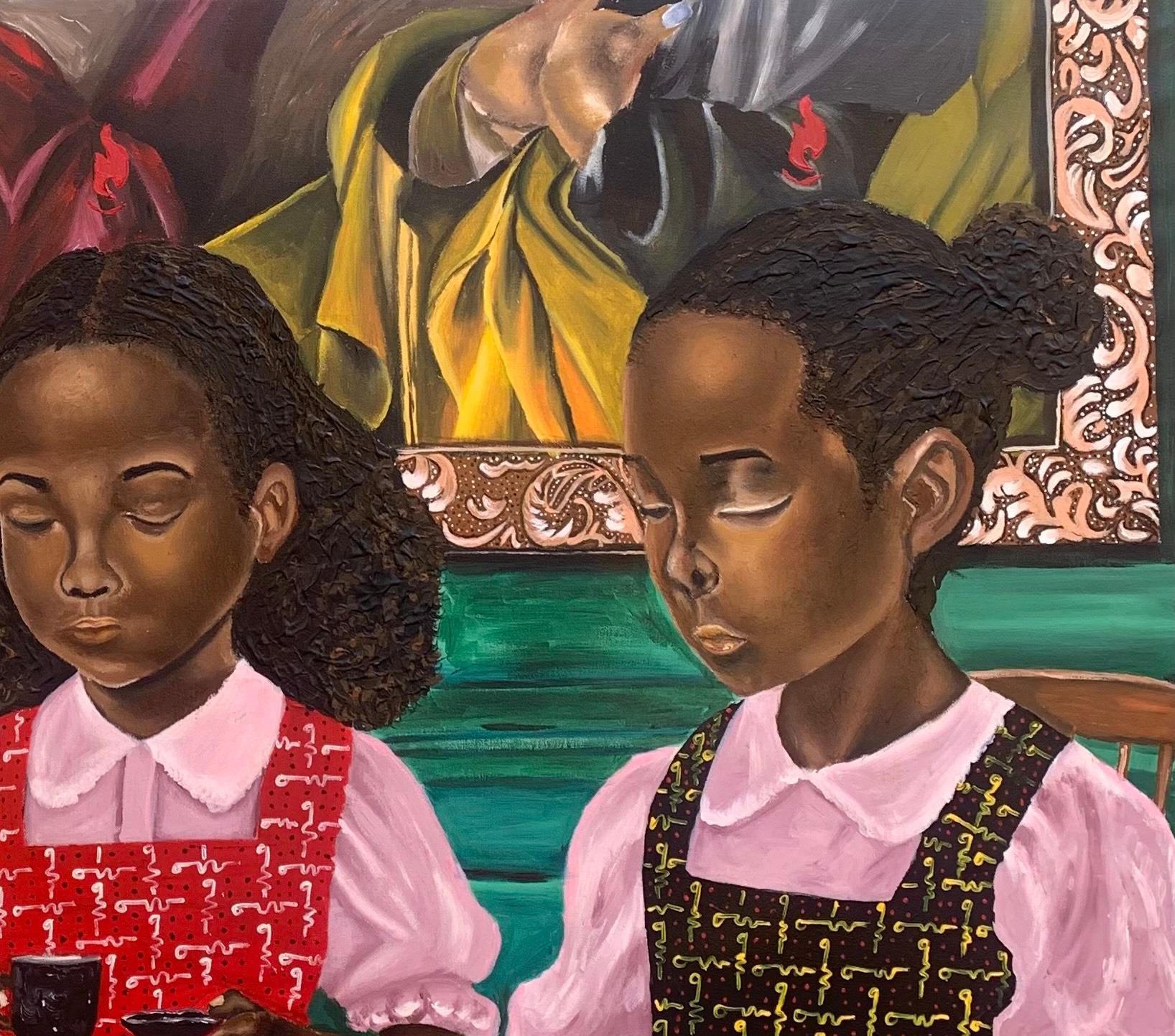Retrato de una introvertida  -Siglo XXI, Contemporáneo, Figurativo, Comida Niños - Painting Conceptual de Olaosun Oluwapelumi