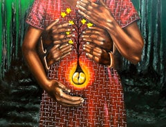 Rebirth - 21st Century, Contemporary Figurative Painting of Modern Woman, Green