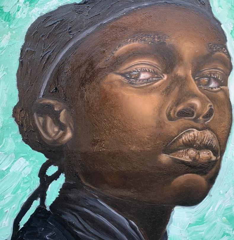 Esto pasará 2  - Siglo XXI, Contemporáneo, Retrato Figurativo, Hombre, Verde - Figurative Painting Negro de Olaosun Oluwapelumi