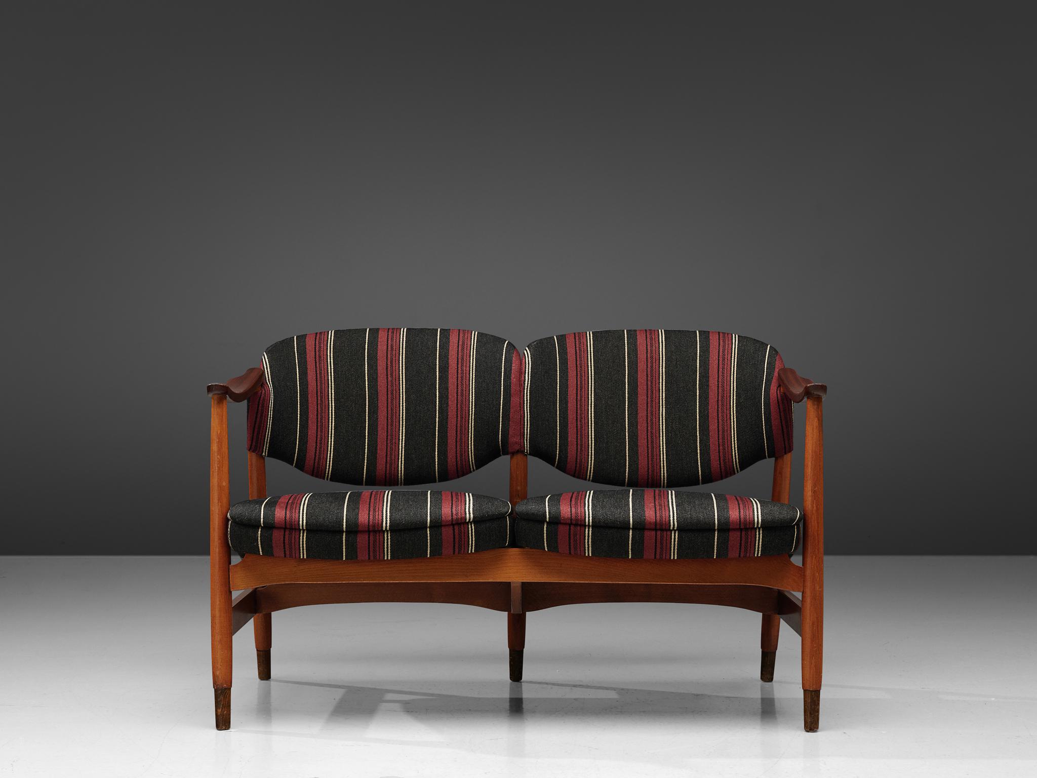 Mid-20th Century Olav Anker Hessen Settee in Mahogany and Striped Upholstery
