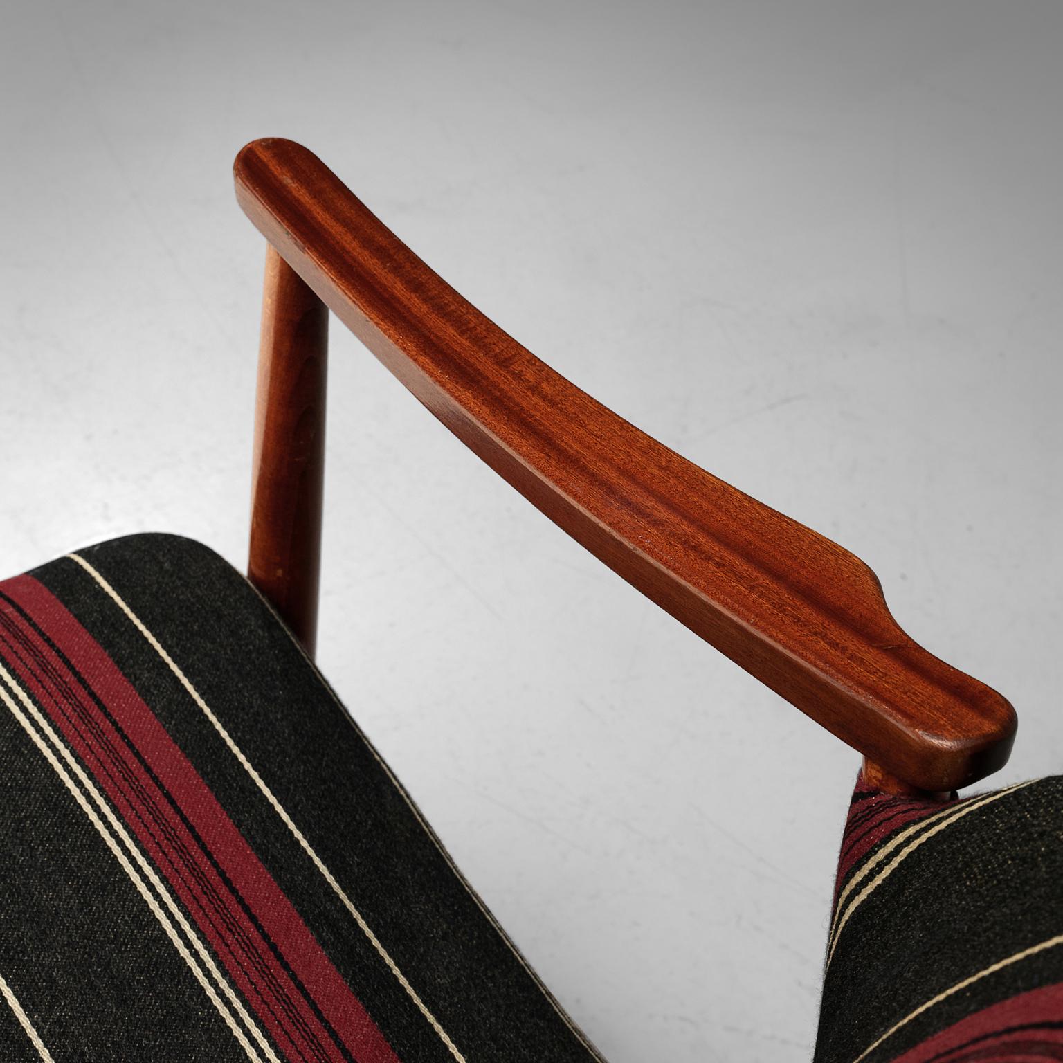 Fabric Olav Anker Hessen Settee in Mahogany and Striped Upholstery