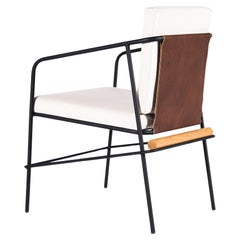 Stuhl „Olav“ aus schwarzem Kohlenstoffstahl, gepolstert und Holzdetails