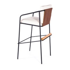 "Olav" Stool in Black Carbon Steel, Upholstered and Wood Detail