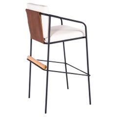 "Olav" Stool in Black Carbon Steel, Upholstered and Wood Detail