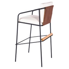 "Olav" Stool in Black Carbon Steel, Upholstered and Wood Detail