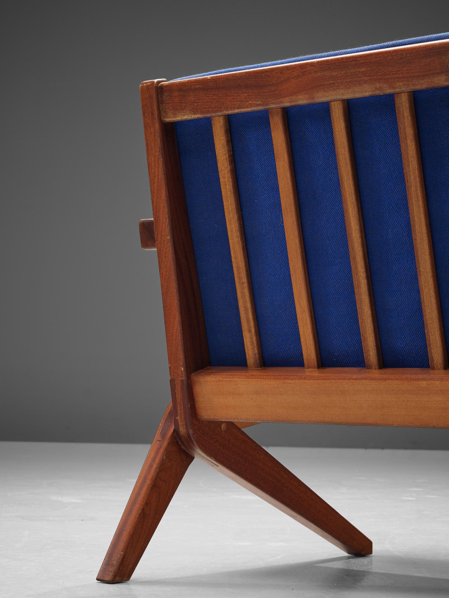 Scandinavian Modern Olavi Hanninen 'Boomerang' Chairs with Blue Upholstery