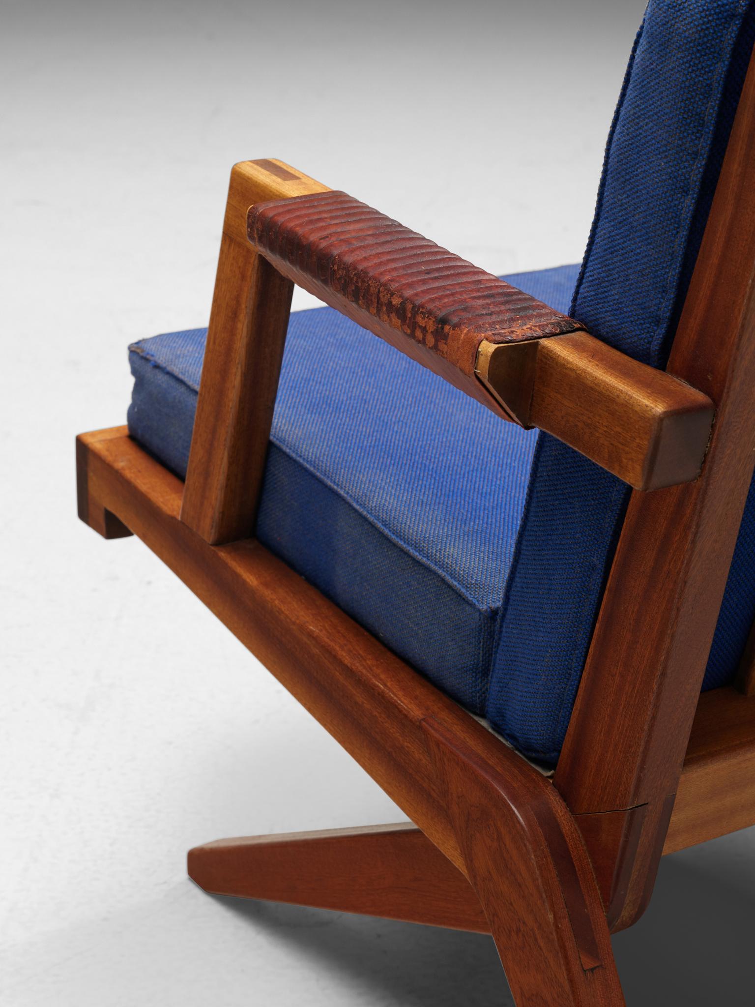 Mid-20th Century Olavi Hanninen 'Boomerang' Chairs with Blue Upholstery