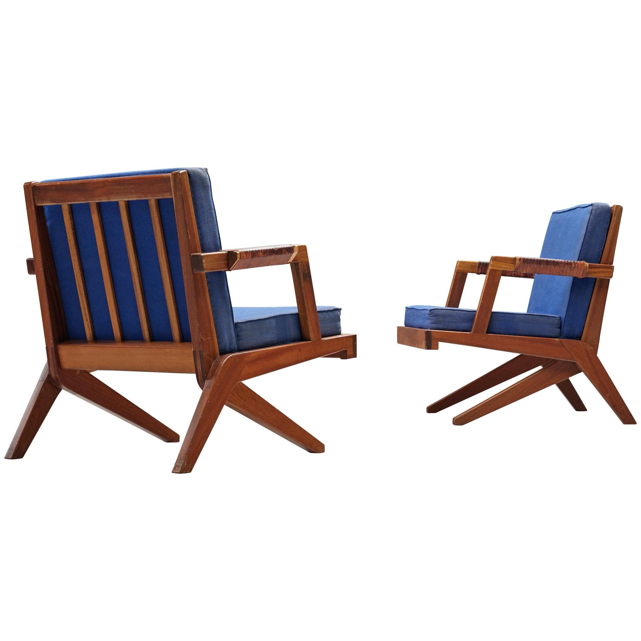 Olavi Hanninen 'Boomerang' Chairs with Blue Upholstery