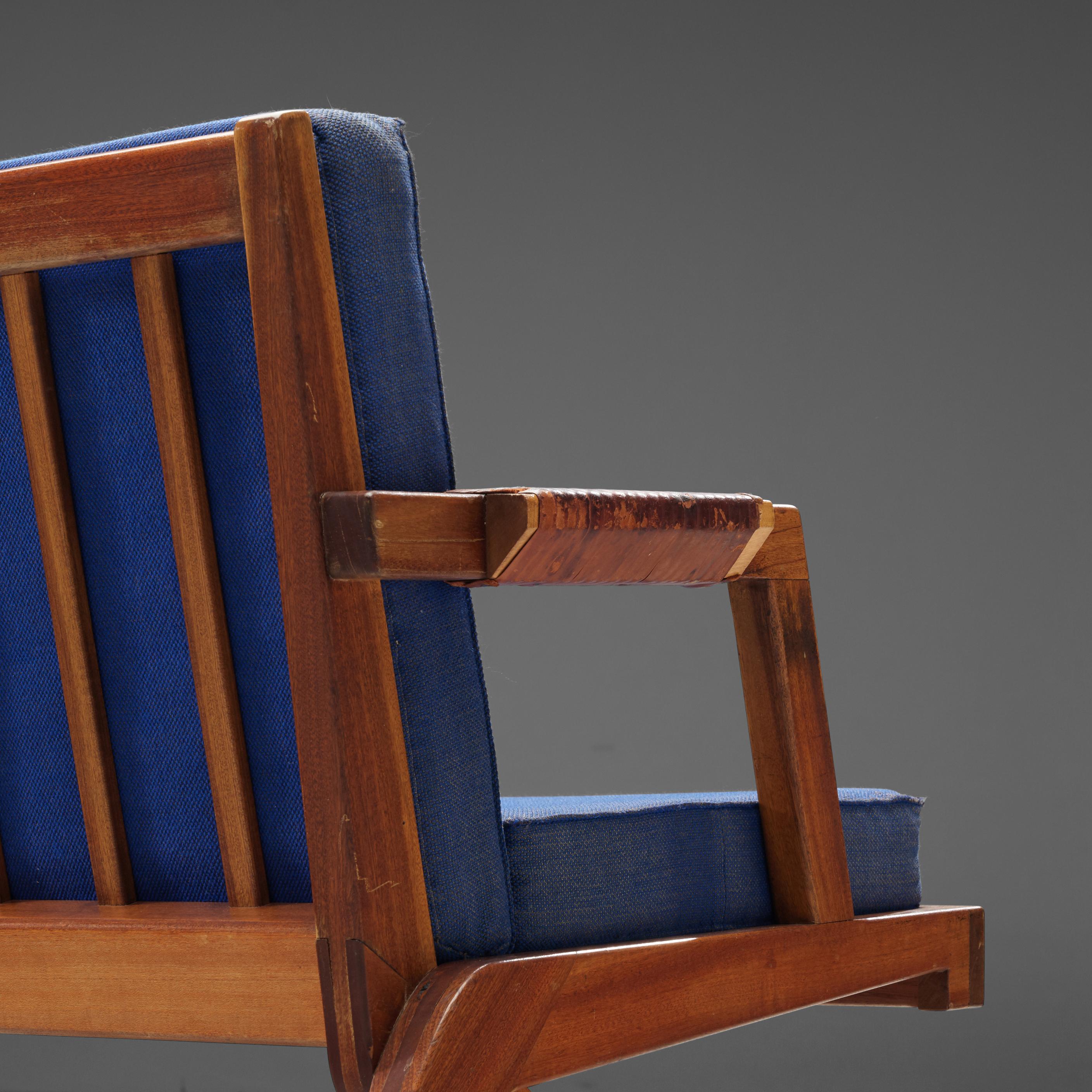 Scandinavian Modern Olavi Hanninen 'Boomerang' Lounge Chairs with Blue Upholstery