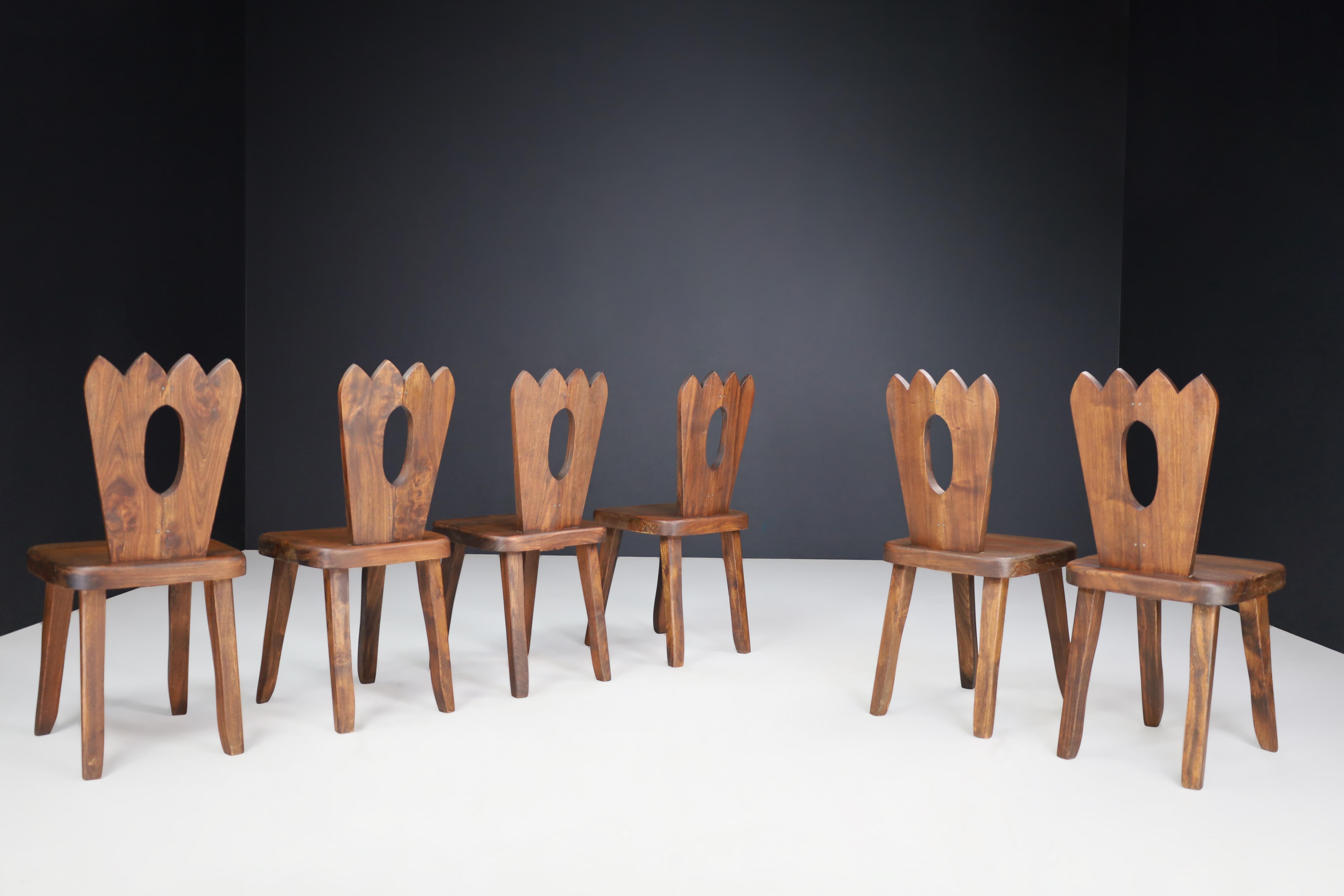 Olavi Hänninen Brutalist Elm Wood Dining Chairs, Finland, 1960s 3