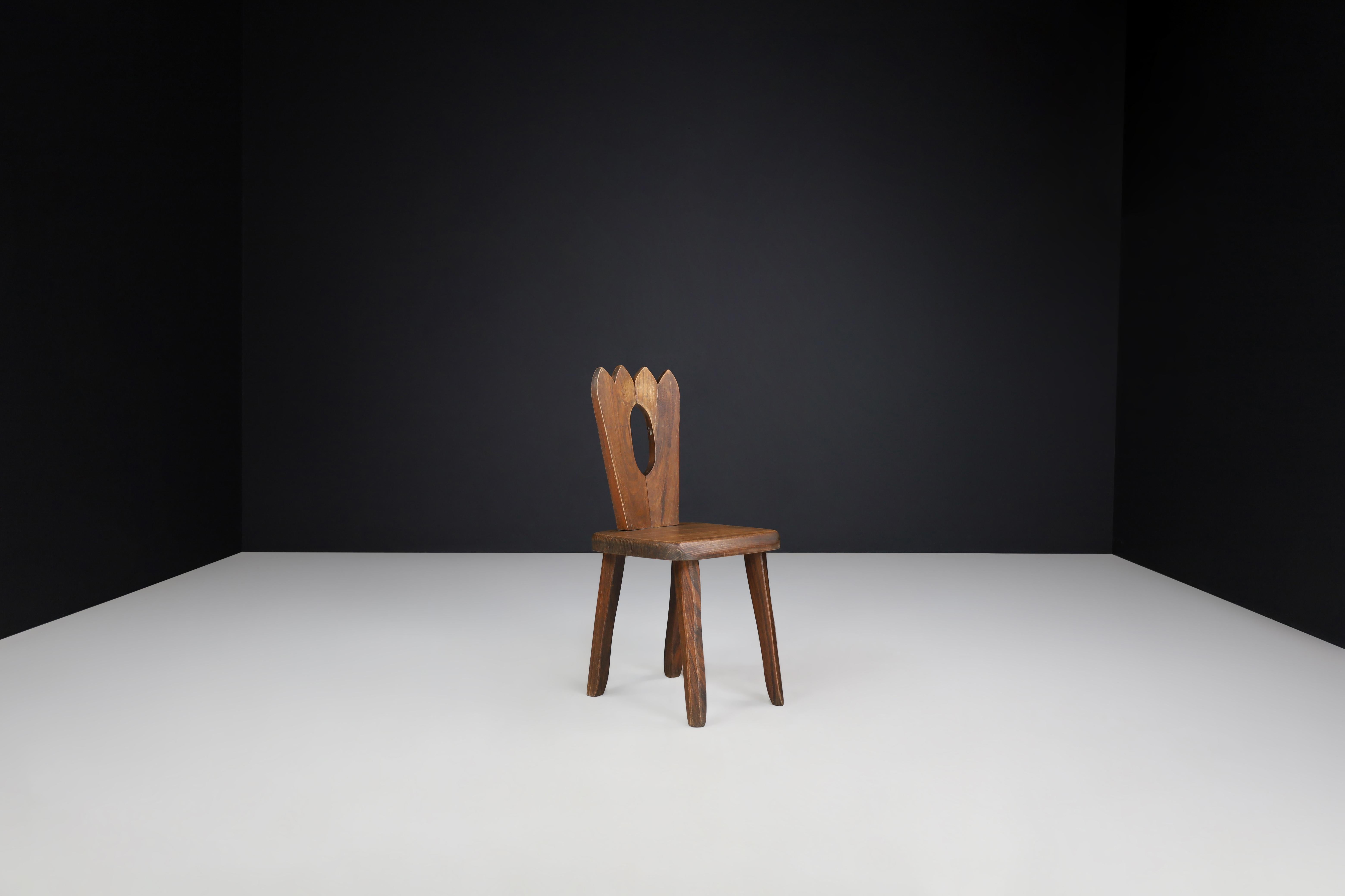 Olavi Hänninen Brutalist Elm Wood Dining Chairs, Finland, 1960s 4