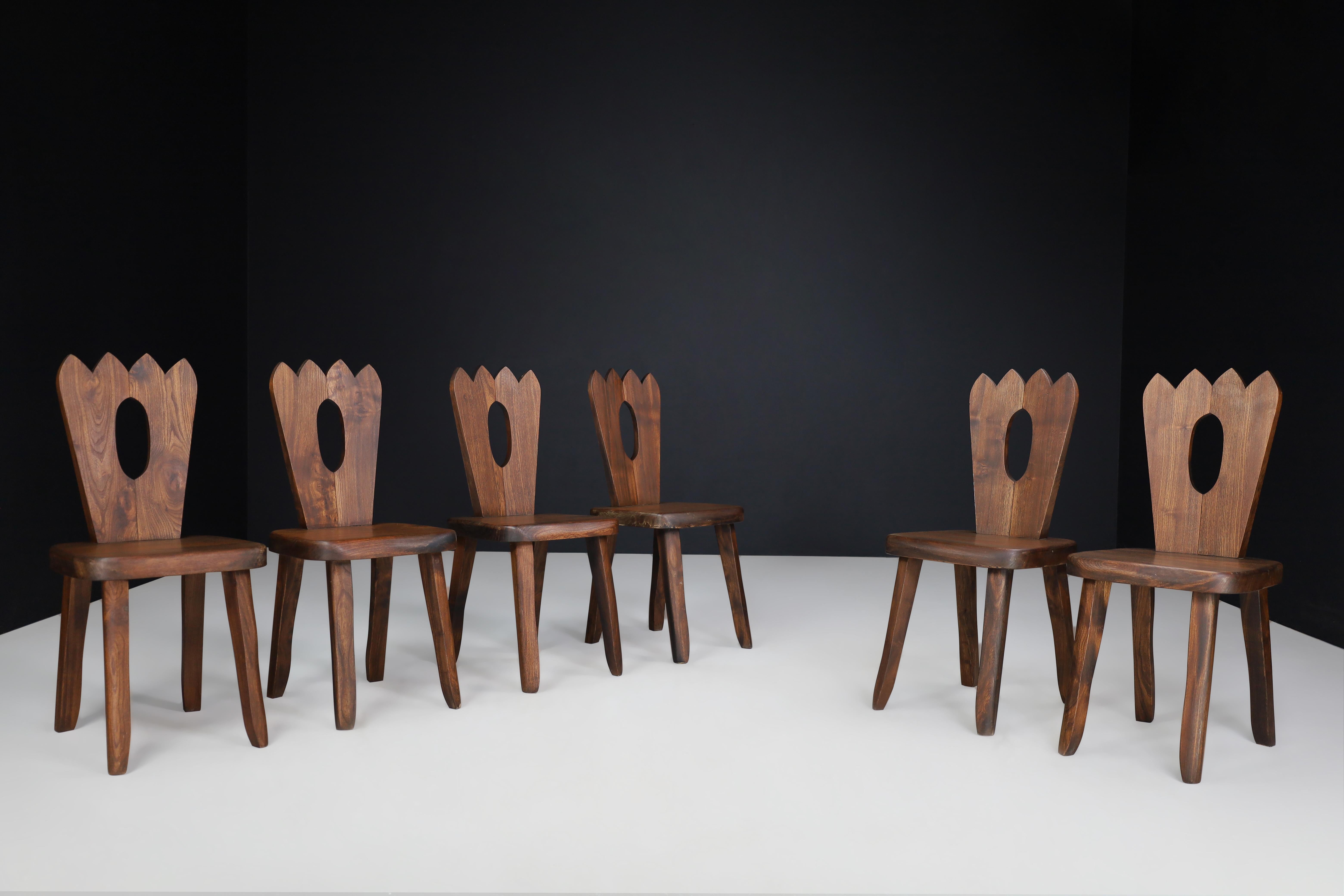 Olavi Hänninen Brutalist Elm Wood Dining Chairs, Finland, 1960s 7