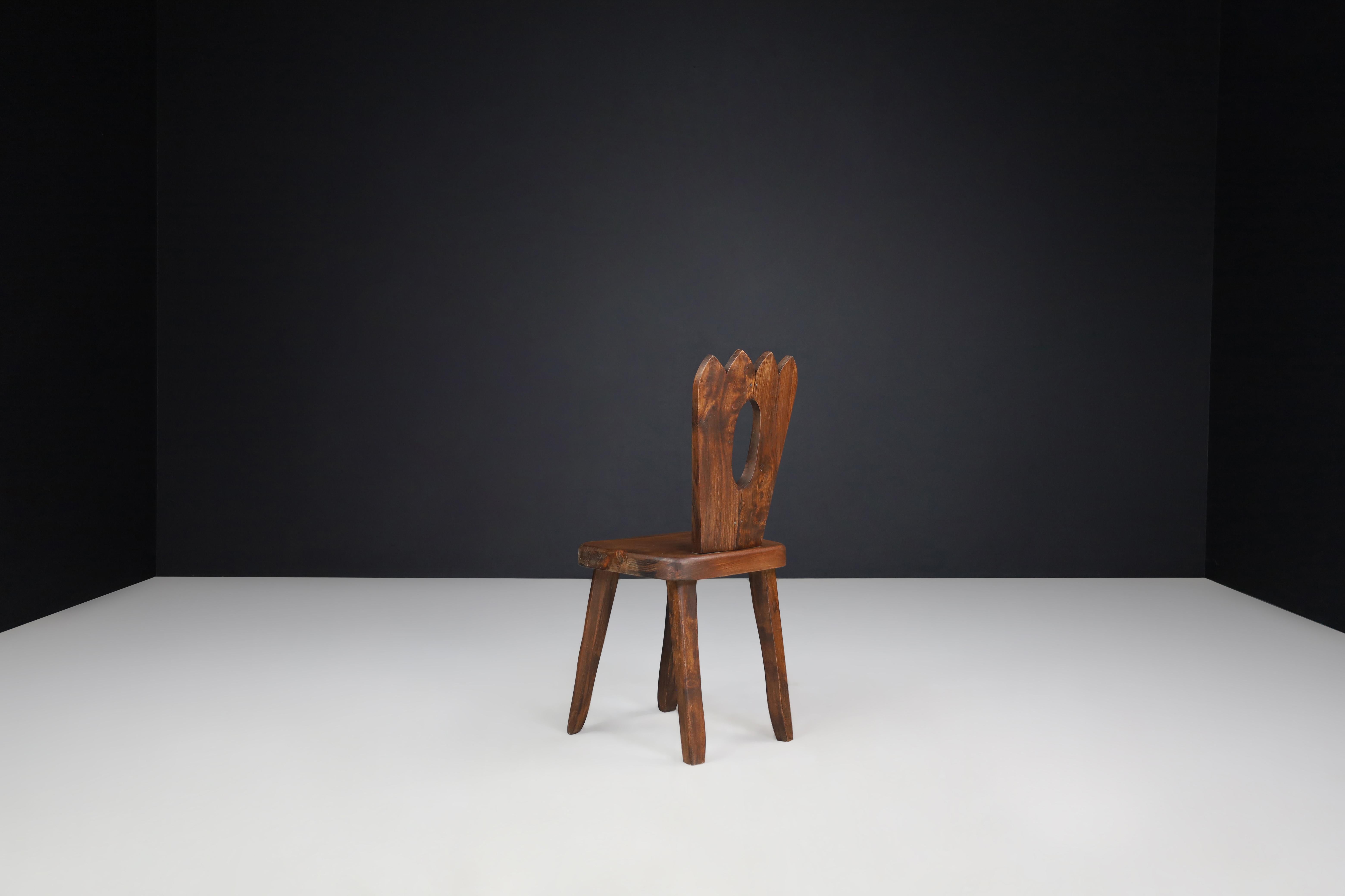 Finnish Olavi Hänninen Brutalist Elm Wood Dining Chairs, Finland, 1960s