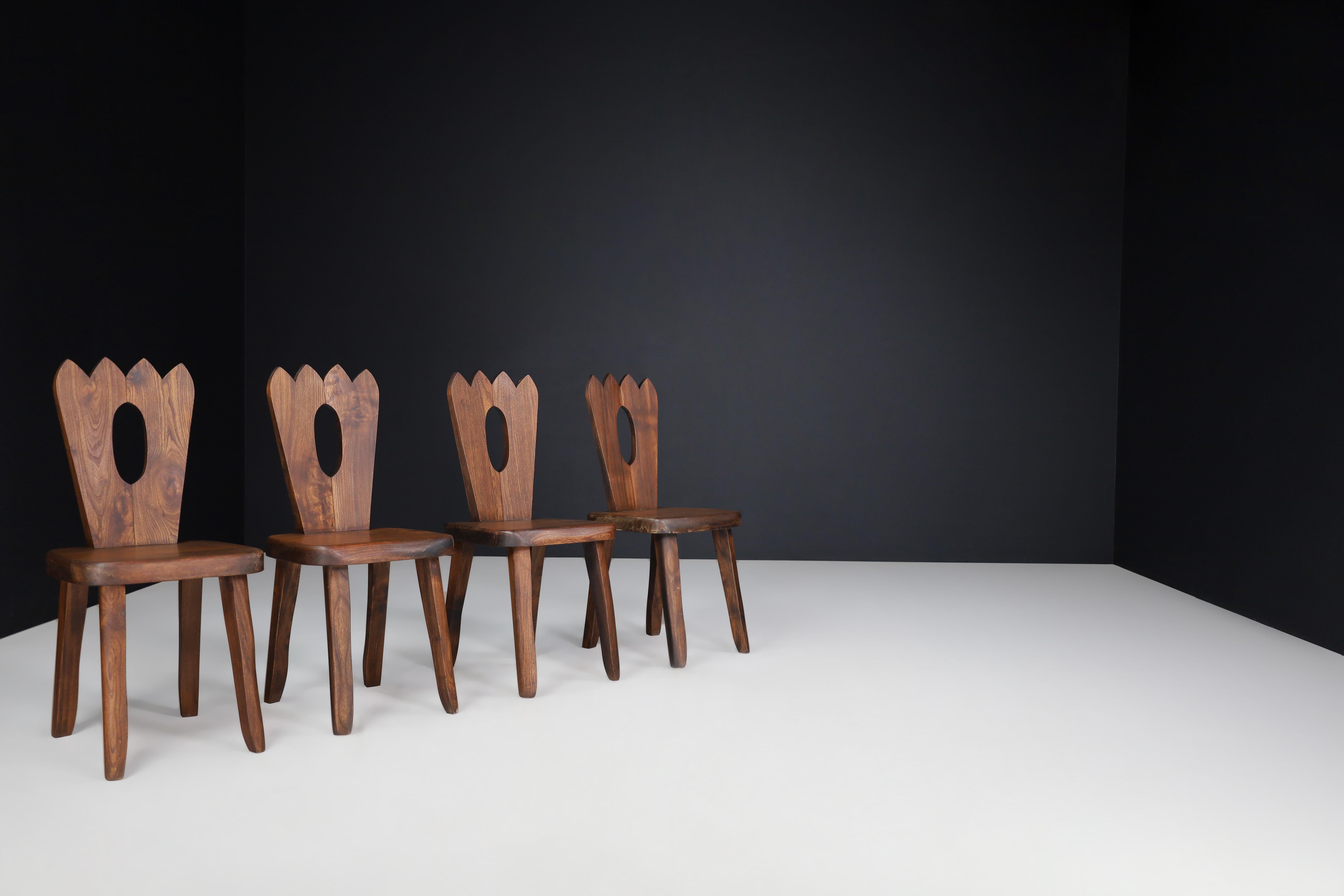 Olavi Hänninen Brutalist Elm Wood Dining Chairs, Finland, 1960s 1