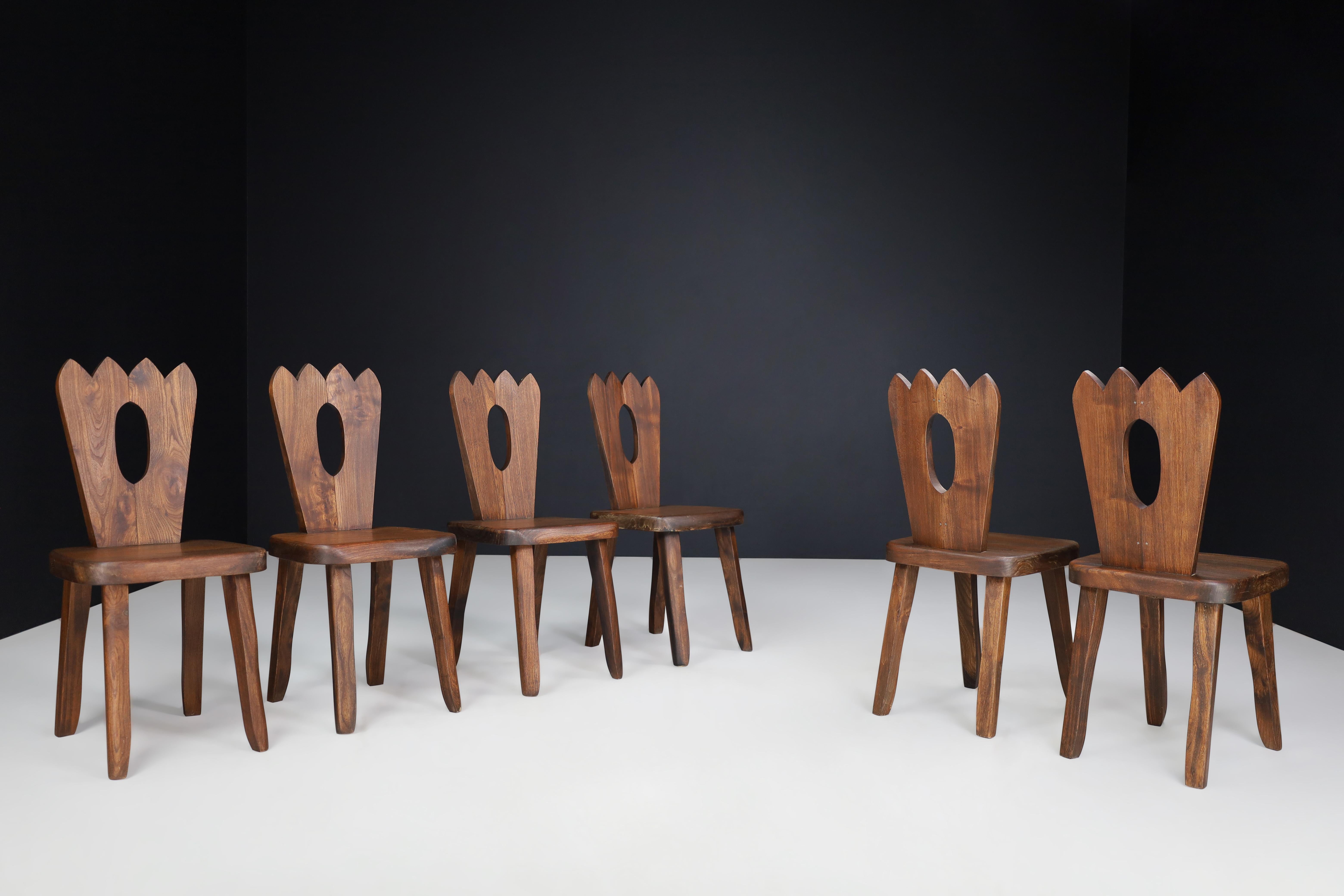 Olavi Hänninen Brutalist Elm Wood Dining Chairs, Finland, 1960s 2