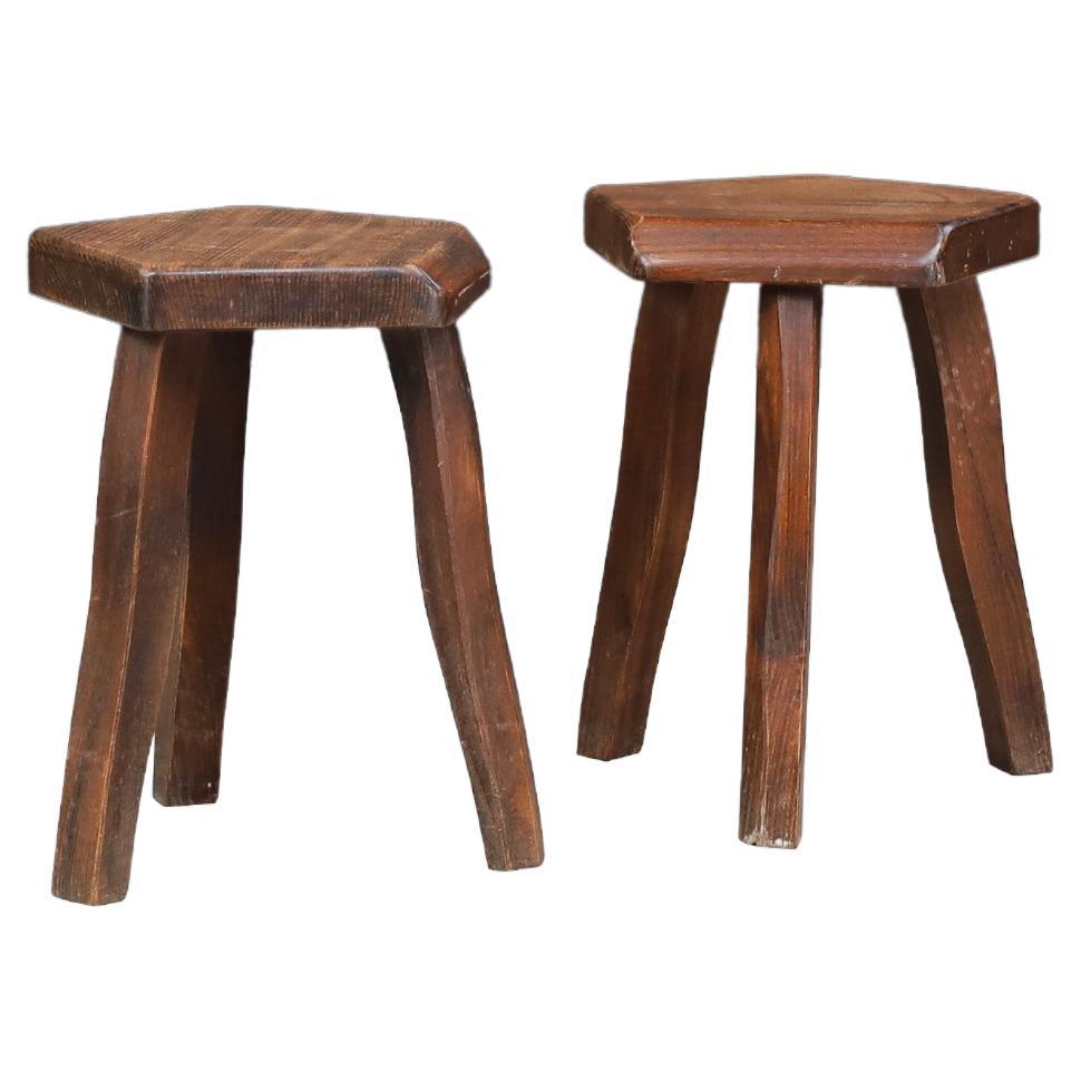 Olavi Hänninen Brutalist Elm Wood Stools, Finland 1960s