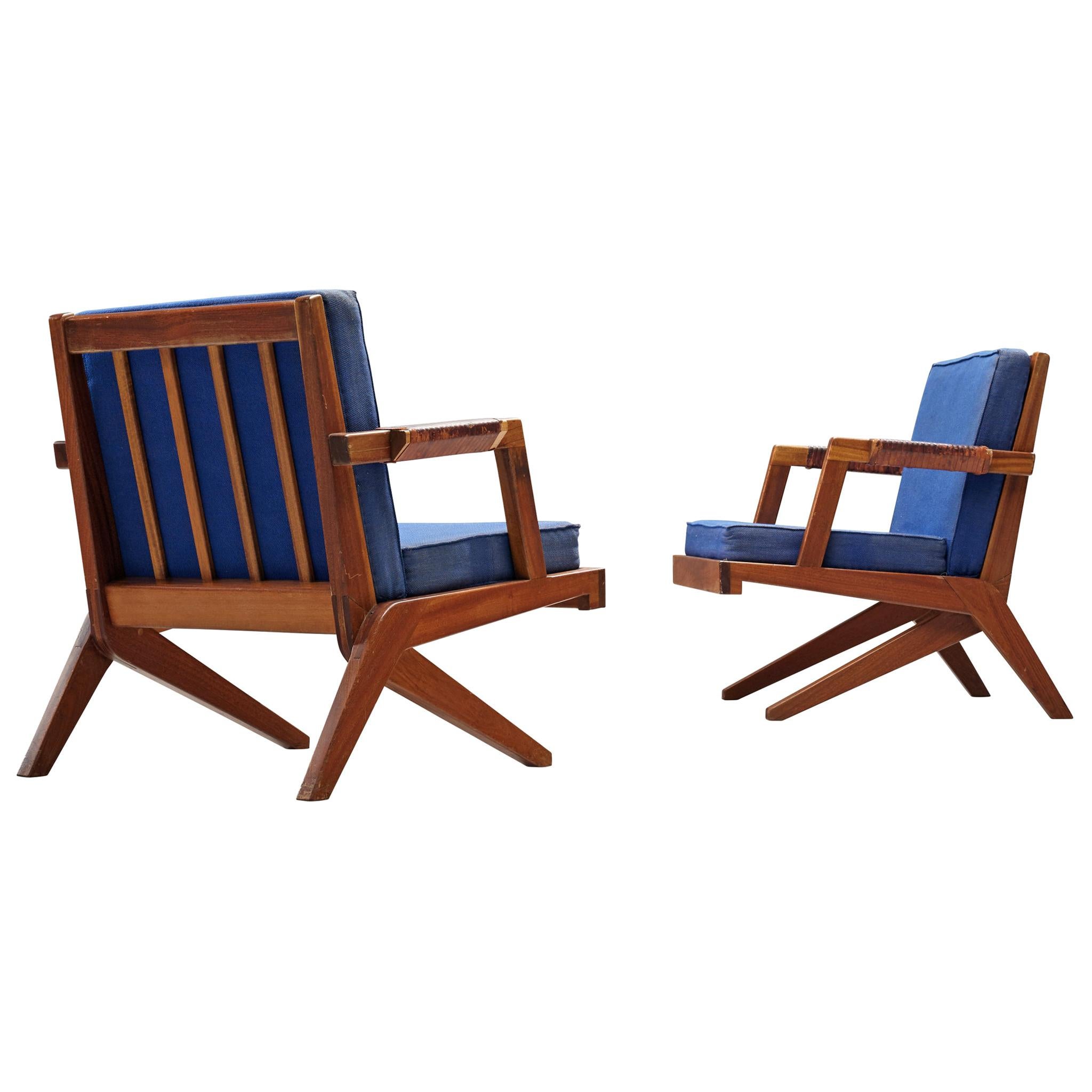 Olavi Hanninen Pair of 'Bumerang' Chairs with Kingsblue Upholstery