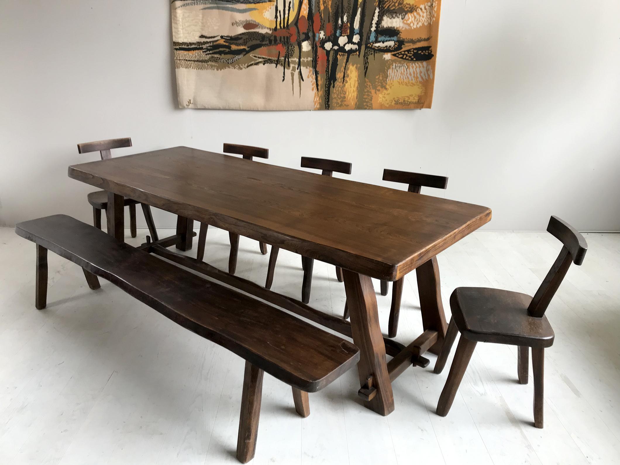 Olavi Hanninen, Rare Large Solid Elm Table, Finland, 1960 In Good Condition In Catonvielle, FR