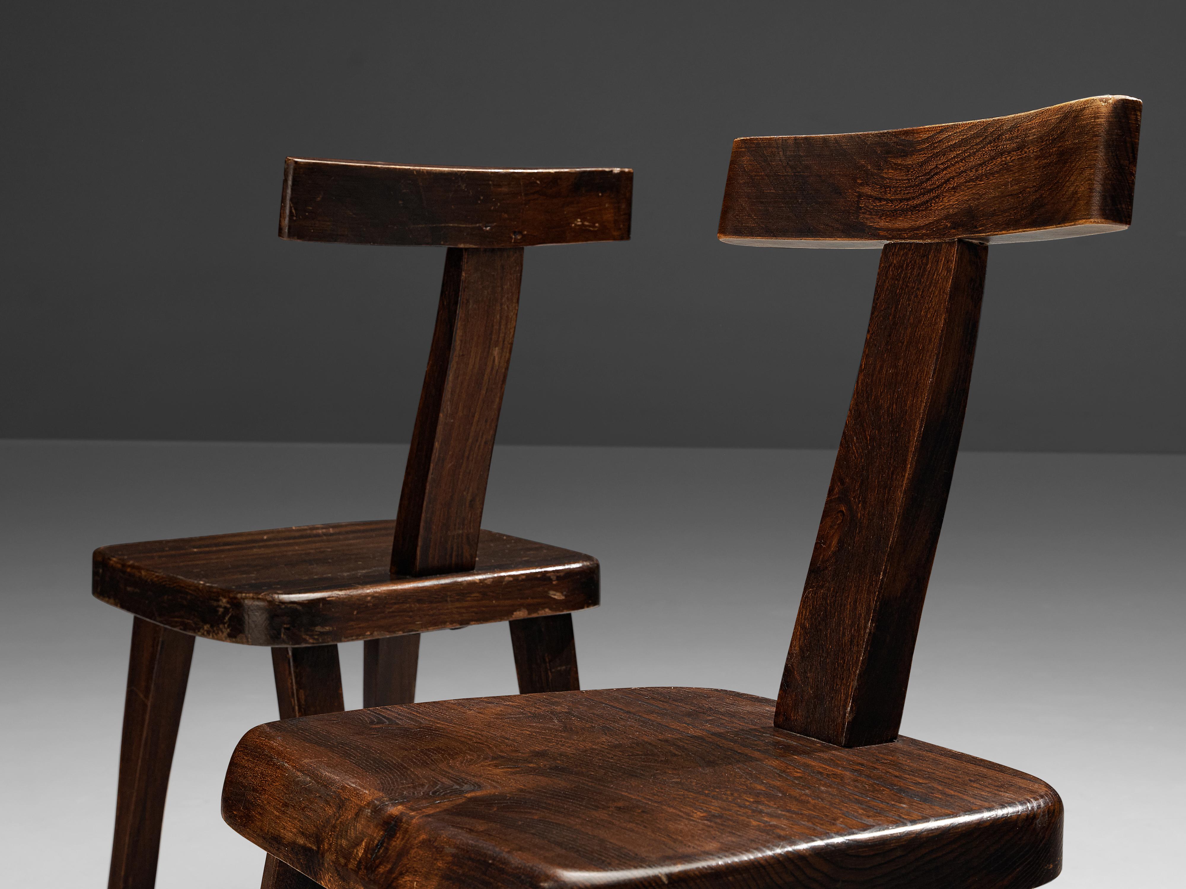 Mid-Century Modern Olavi Hanninen Sculptural Side Chairs in Stained Elm