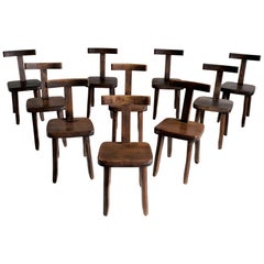 Olavi Hanninen, Set of 10 T-Chairs in Solid Elm, Finland, 1960